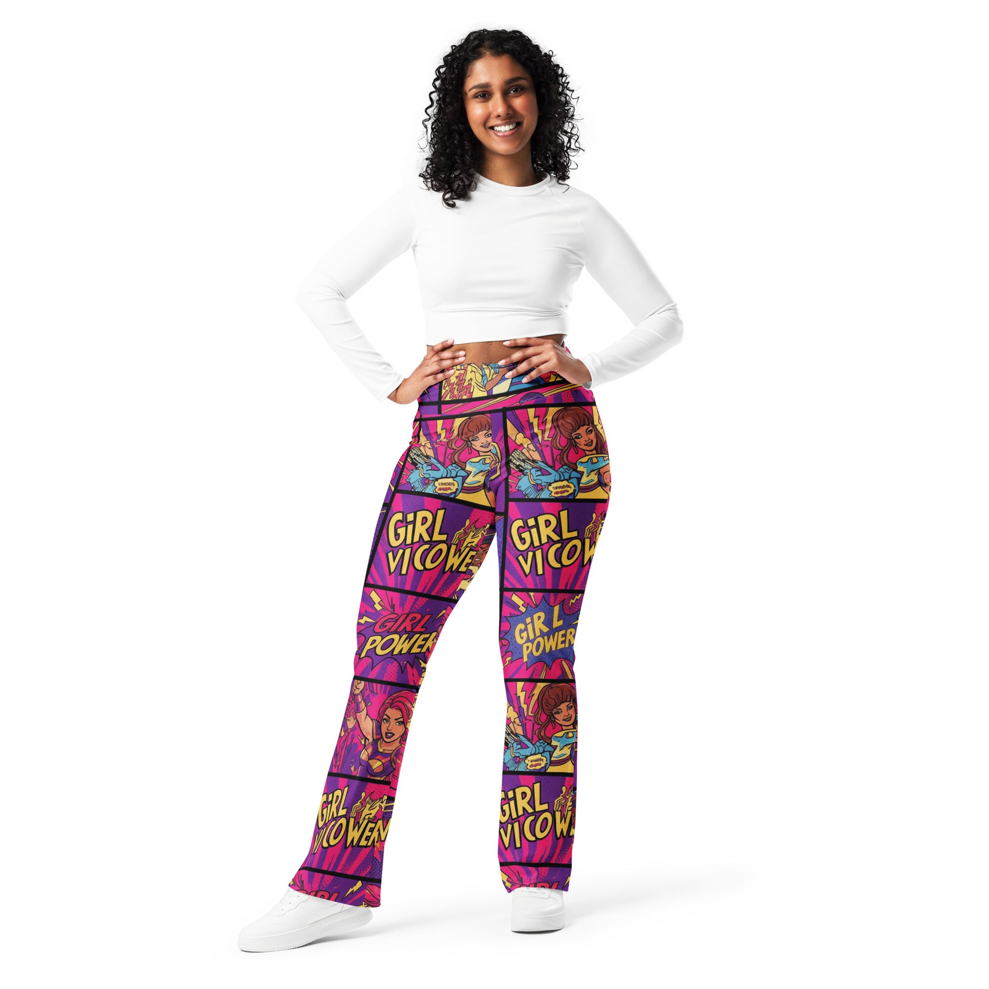 Comic Strip Girl Power Flare Leggings | GearBunch