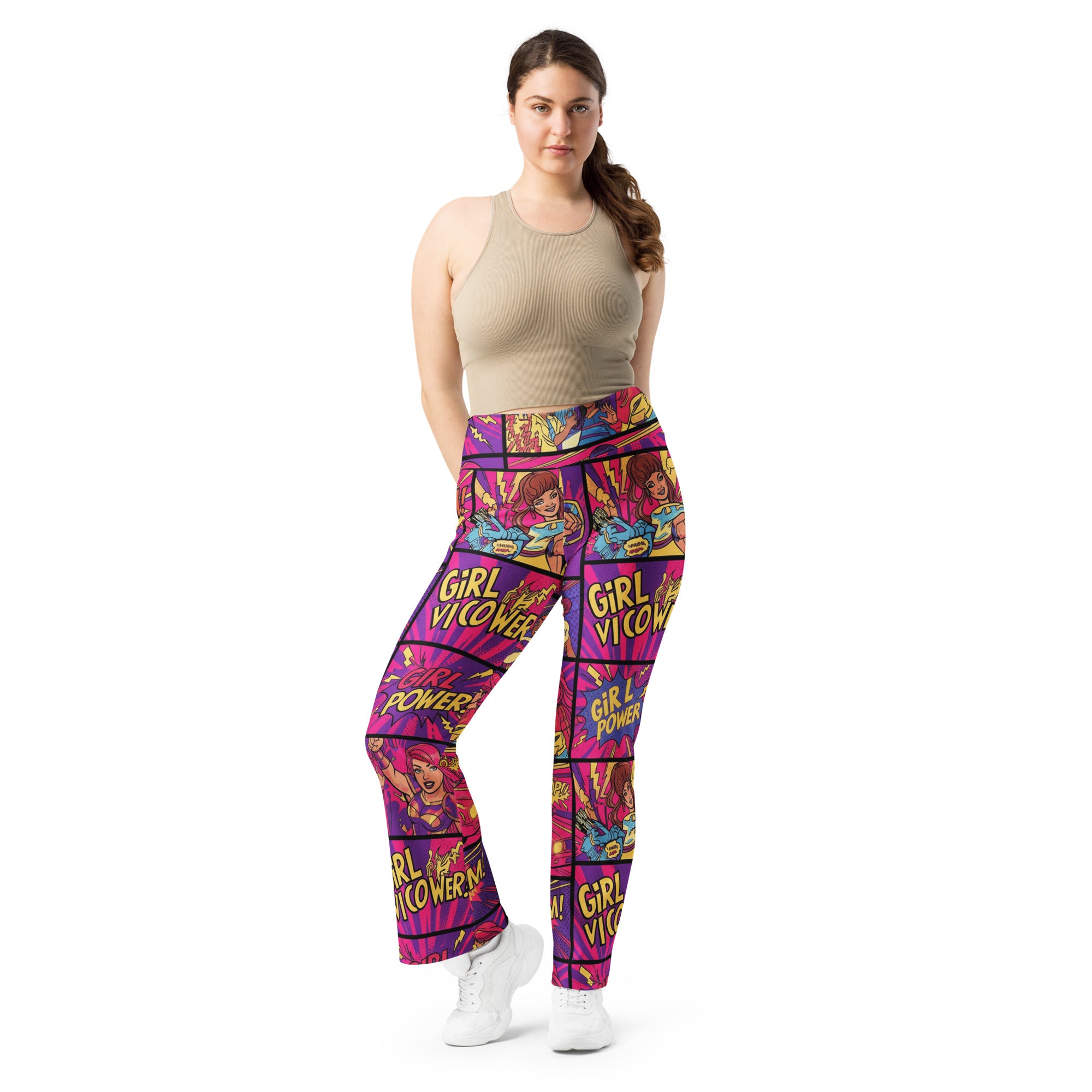 Comic Strip Girl Power Flare Leggings | GearBunch
