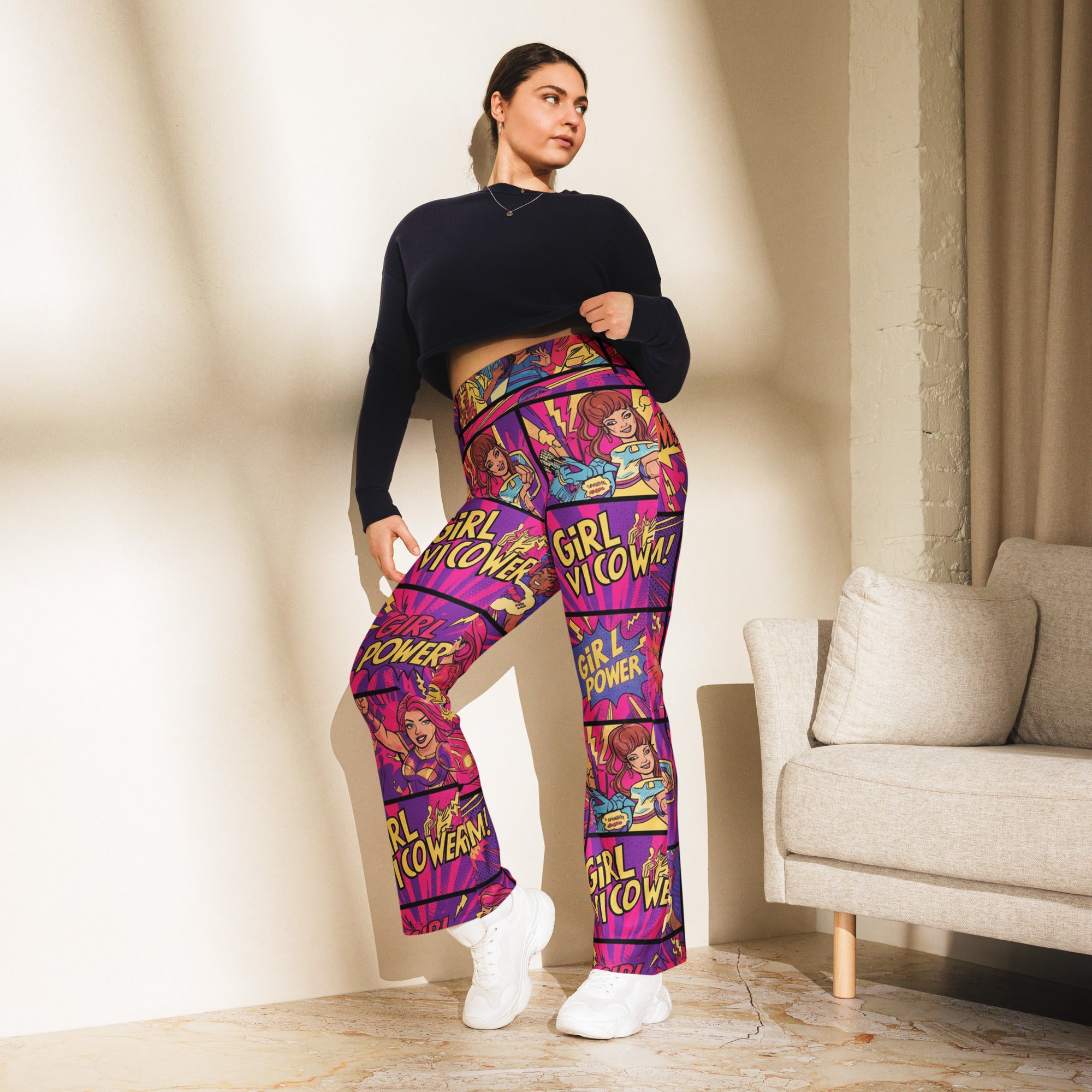 Comic Strip Girl Power Flare Leggings | GearBunch