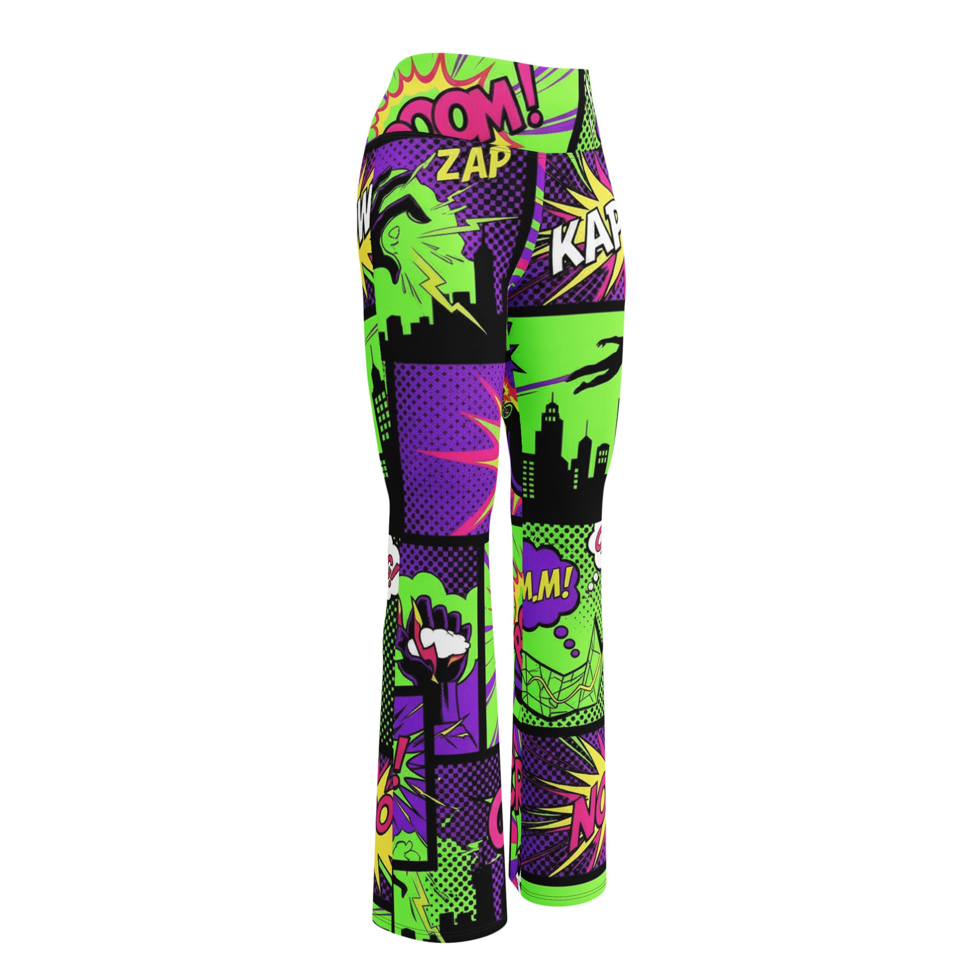 Comic Strip Neon Villain Flare Leggings | GearBunch