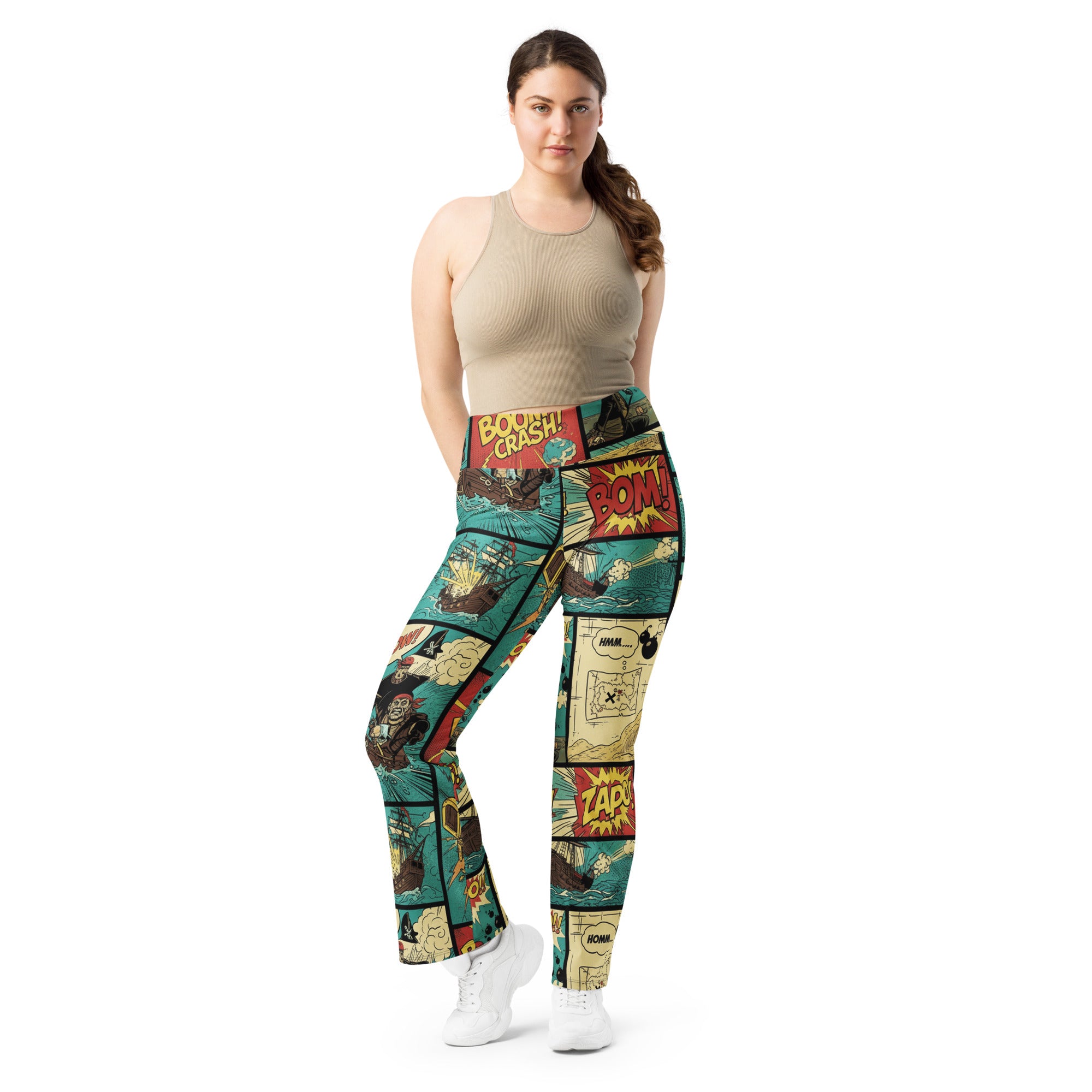 Comic Strip Pirate Adventure Flare Leggings | GearBunch