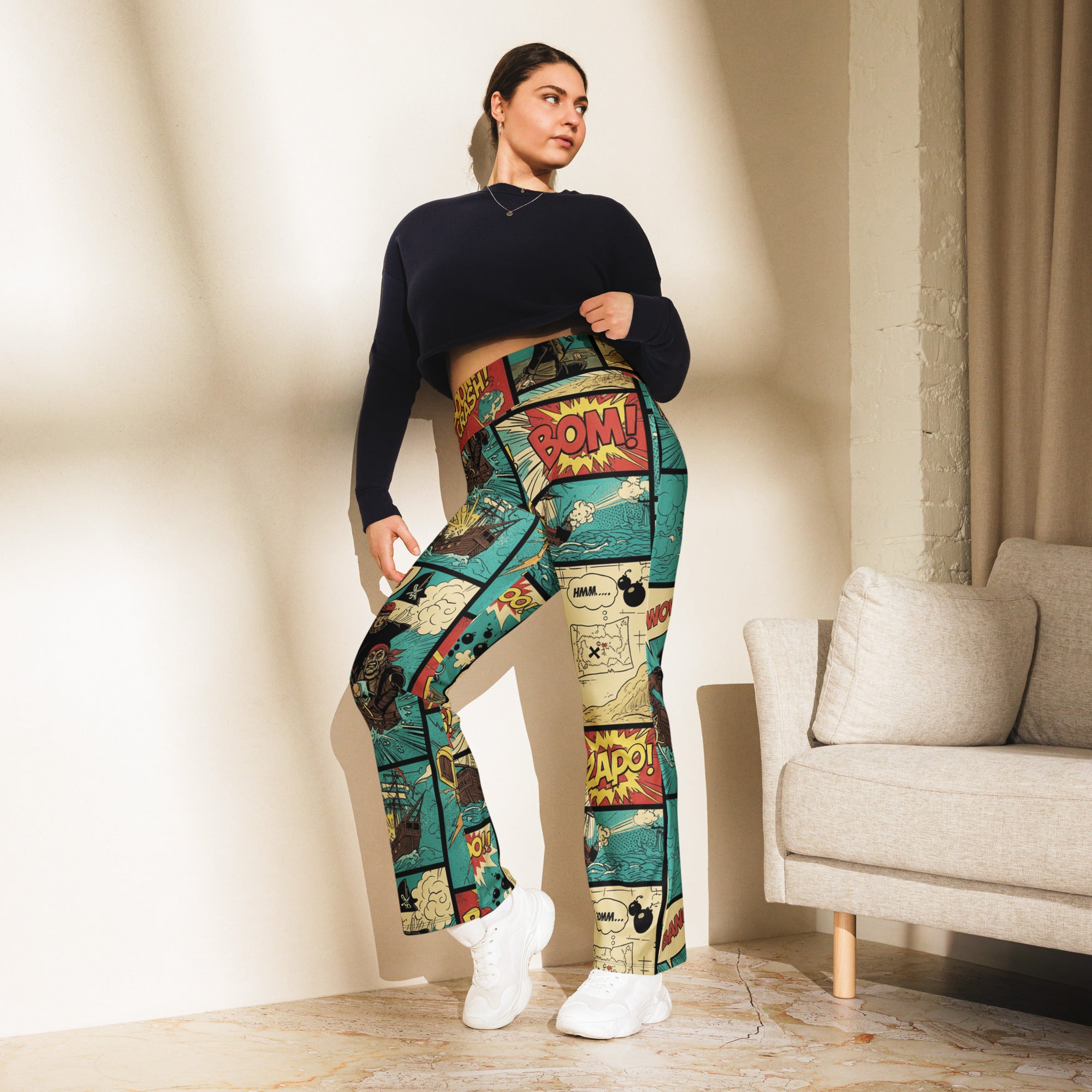 Comic Strip Pirate Adventure Flare Leggings | GearBunch