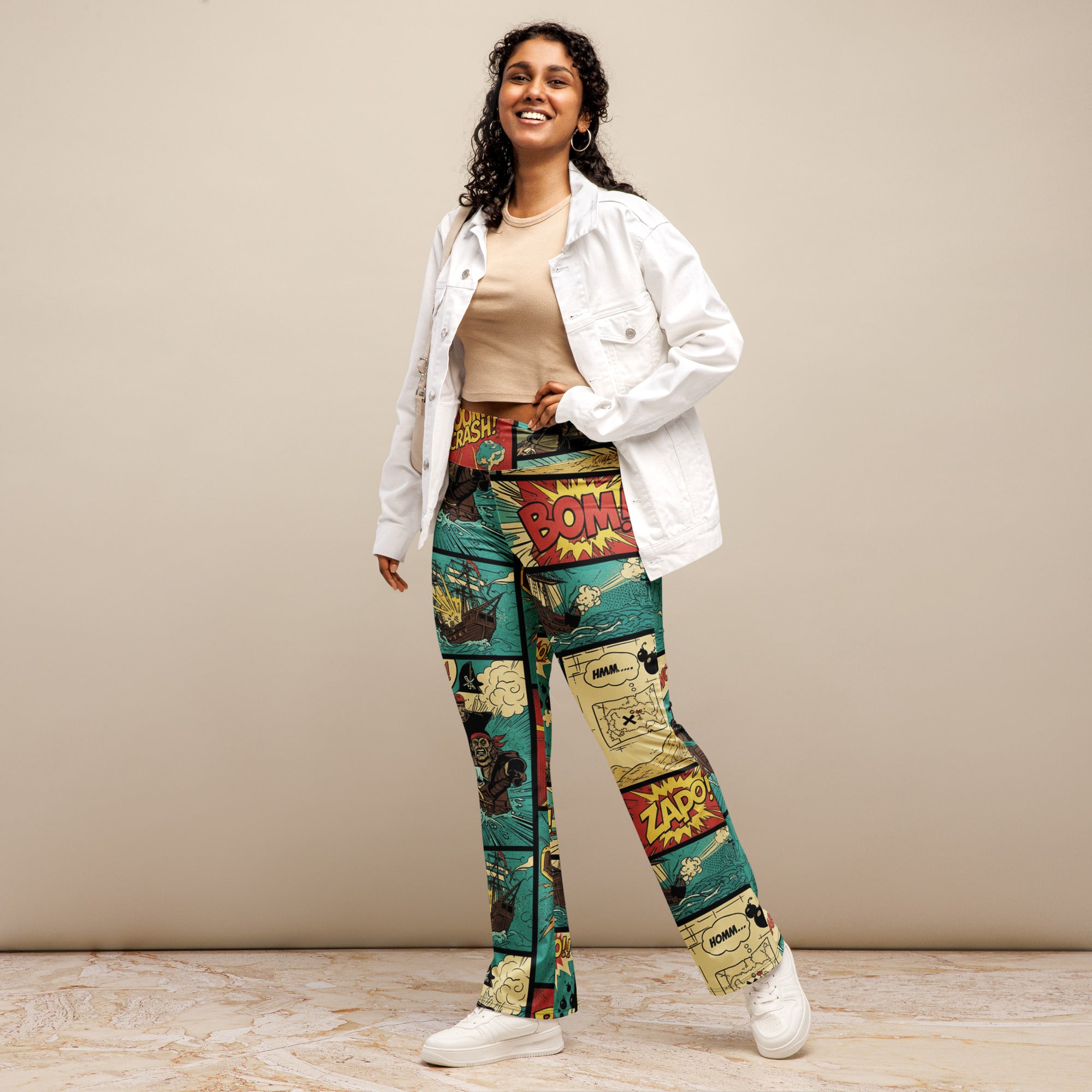 Comic Strip Pirate Adventure Flare Leggings | GearBunch