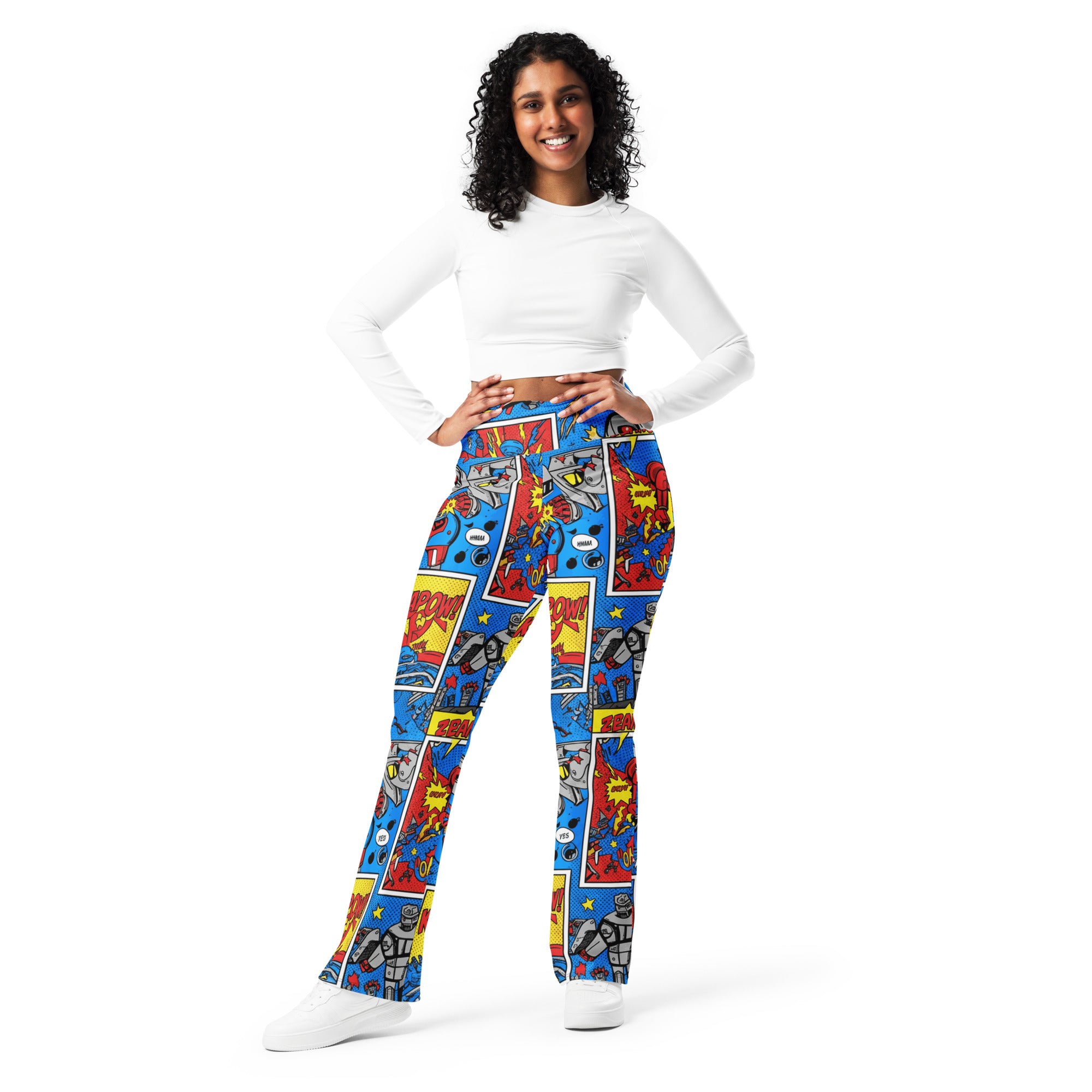 Comic Strip Robot Wars Flare Leggings | GearBunch