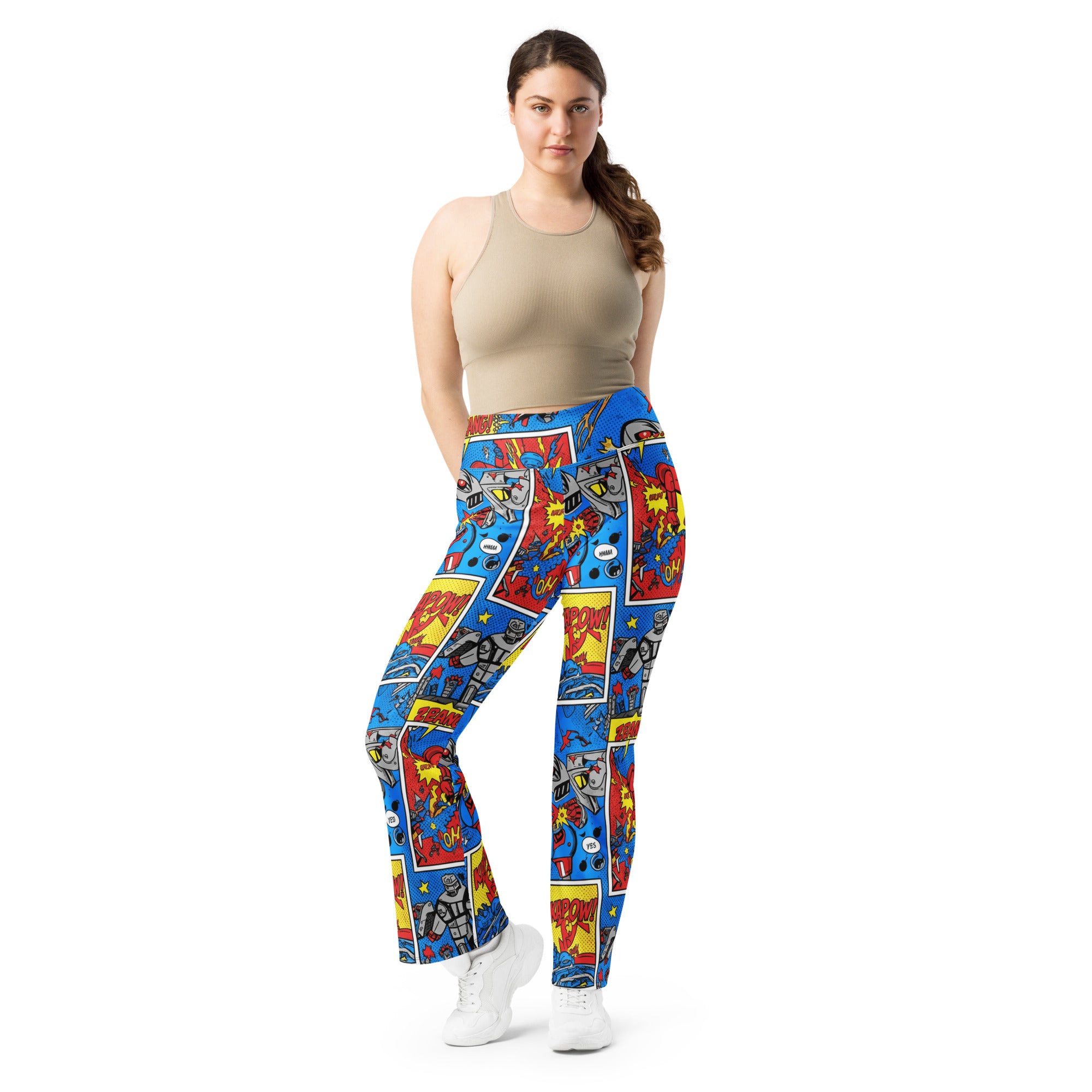Comic Strip Robot Wars Flare Leggings | GearBunch