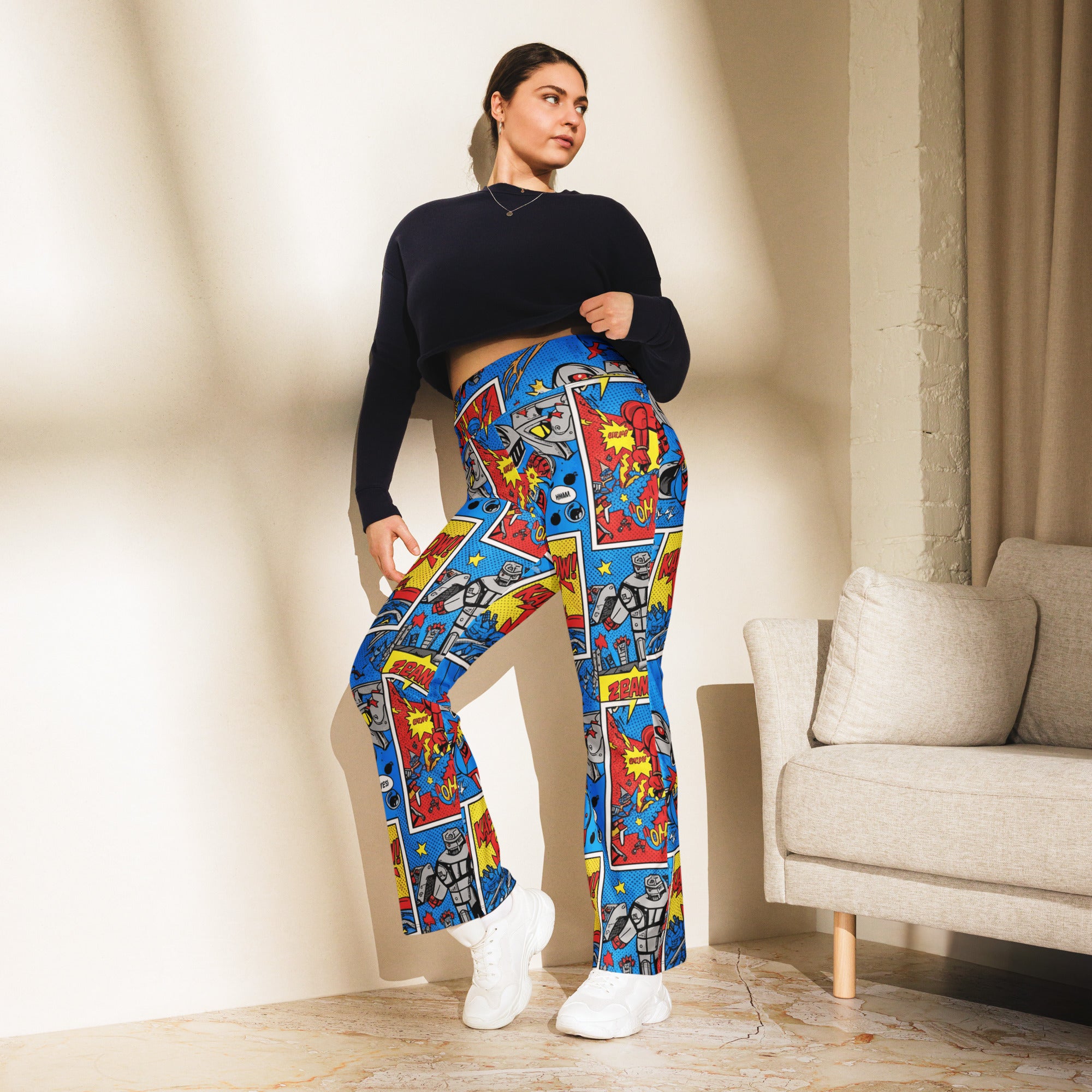 Comic Strip Robot Wars Flare Leggings | GearBunch