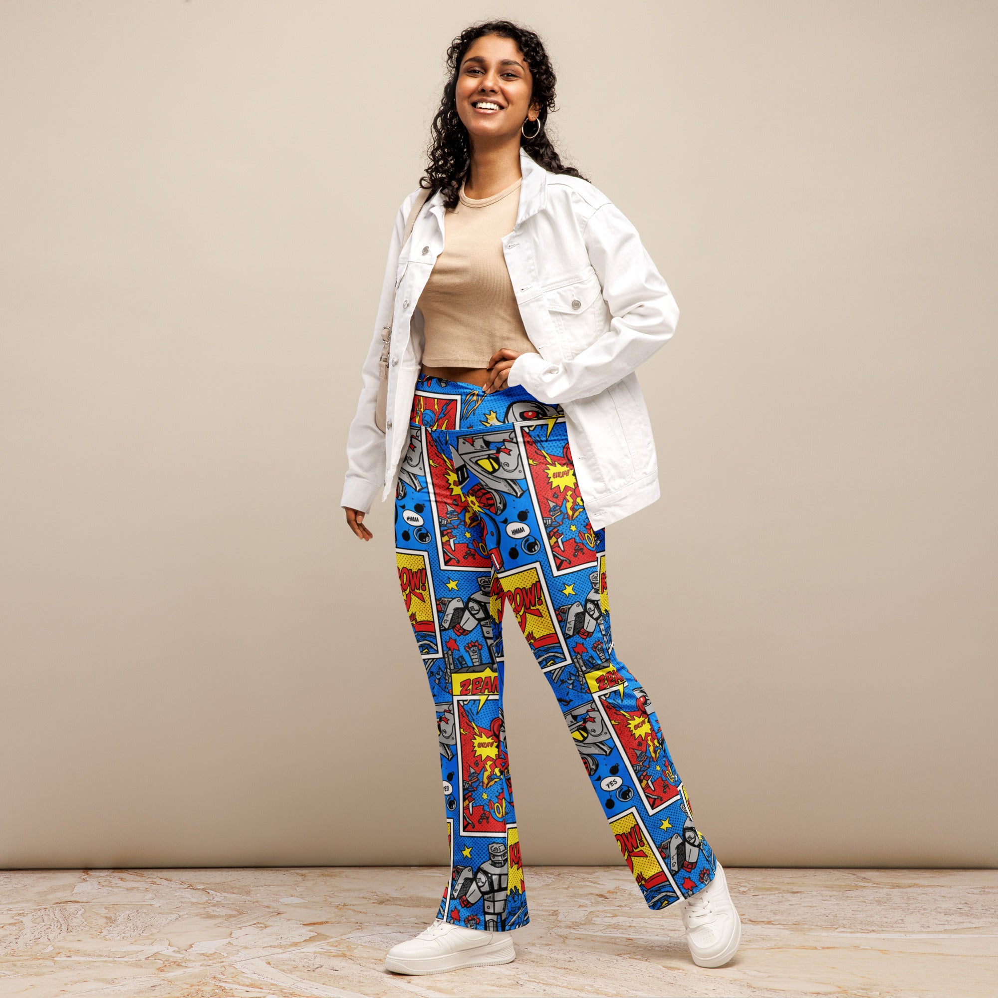 Comic Strip Robot Wars Flare Leggings | GearBunch