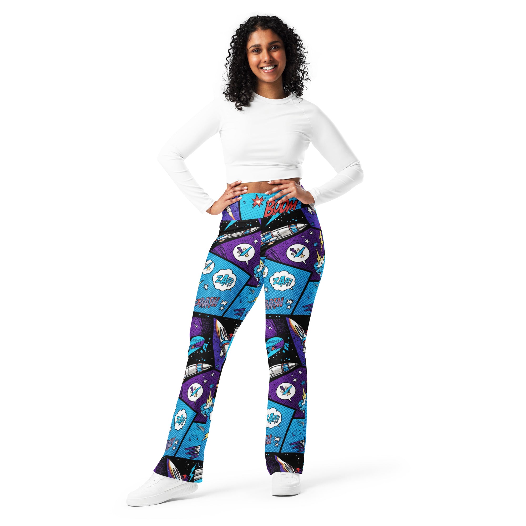 Comic Strip Space Battle Flare Leggings | GearBunch
