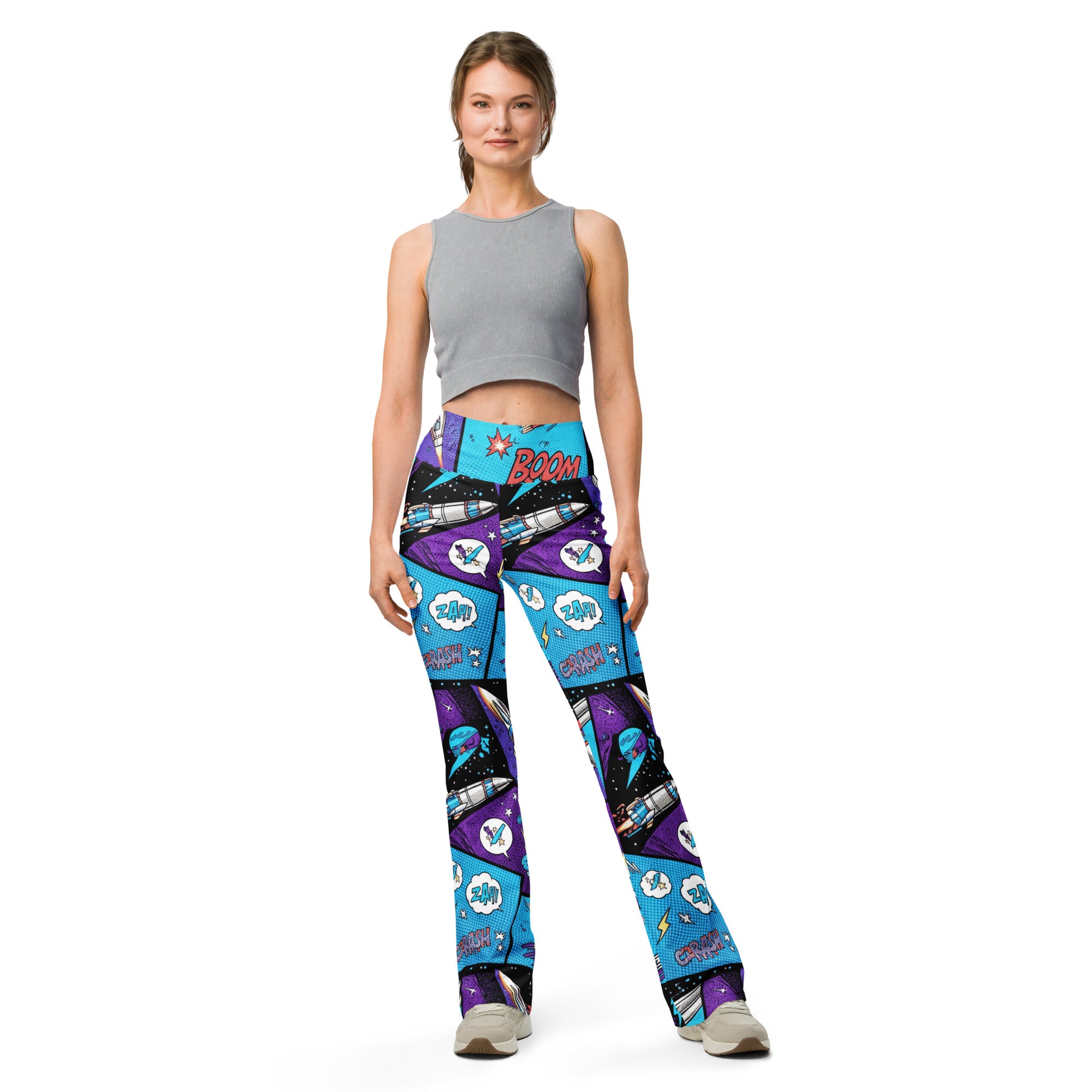 Comic Strip Space Battle Flare Leggings | GearBunch