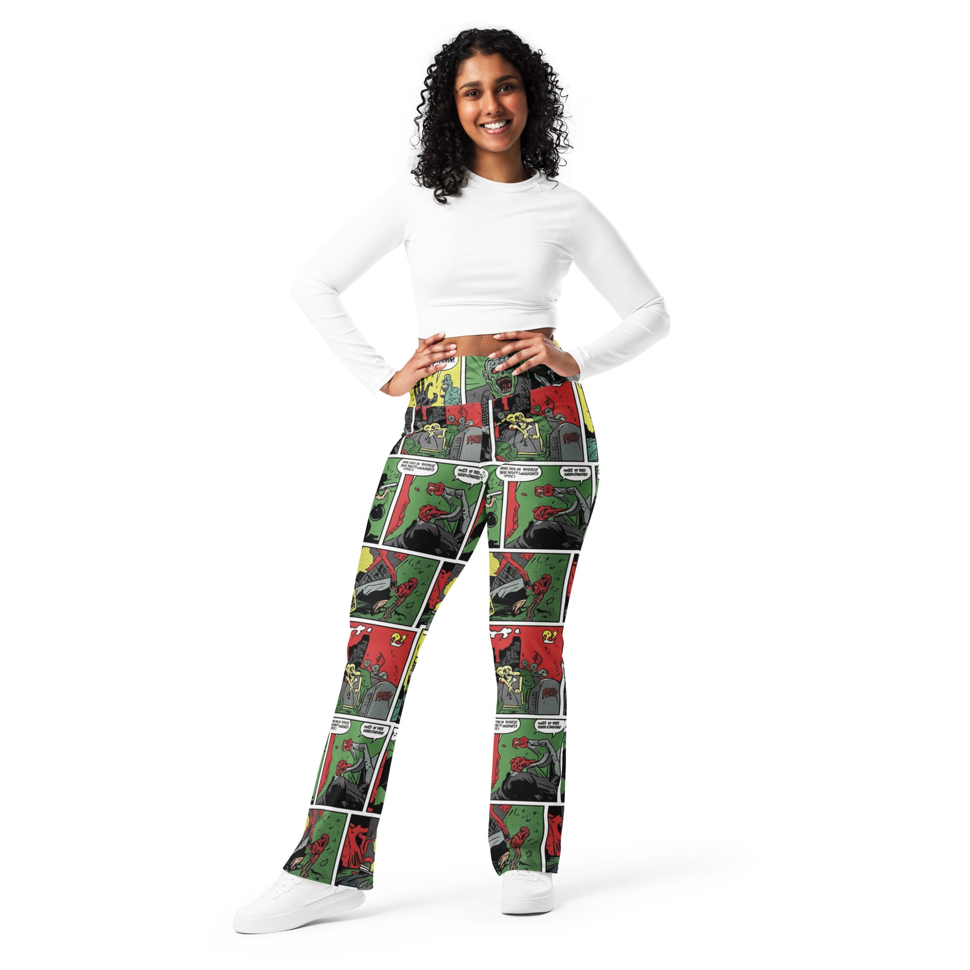 Comic Strip Zombie Apocalypse Flare Leggings | GearBunch