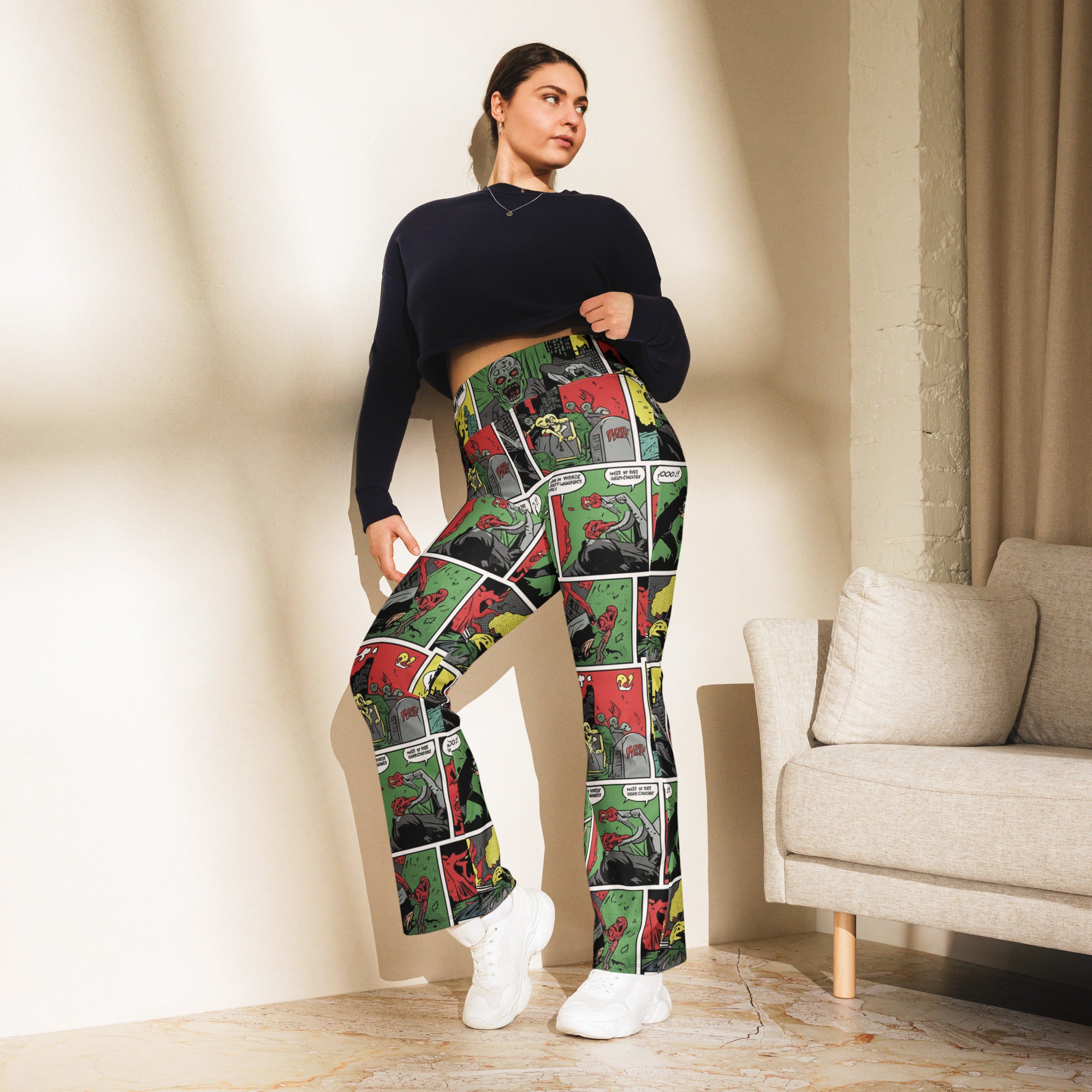 Comic Strip Zombie Apocalypse Flare Leggings | GearBunch