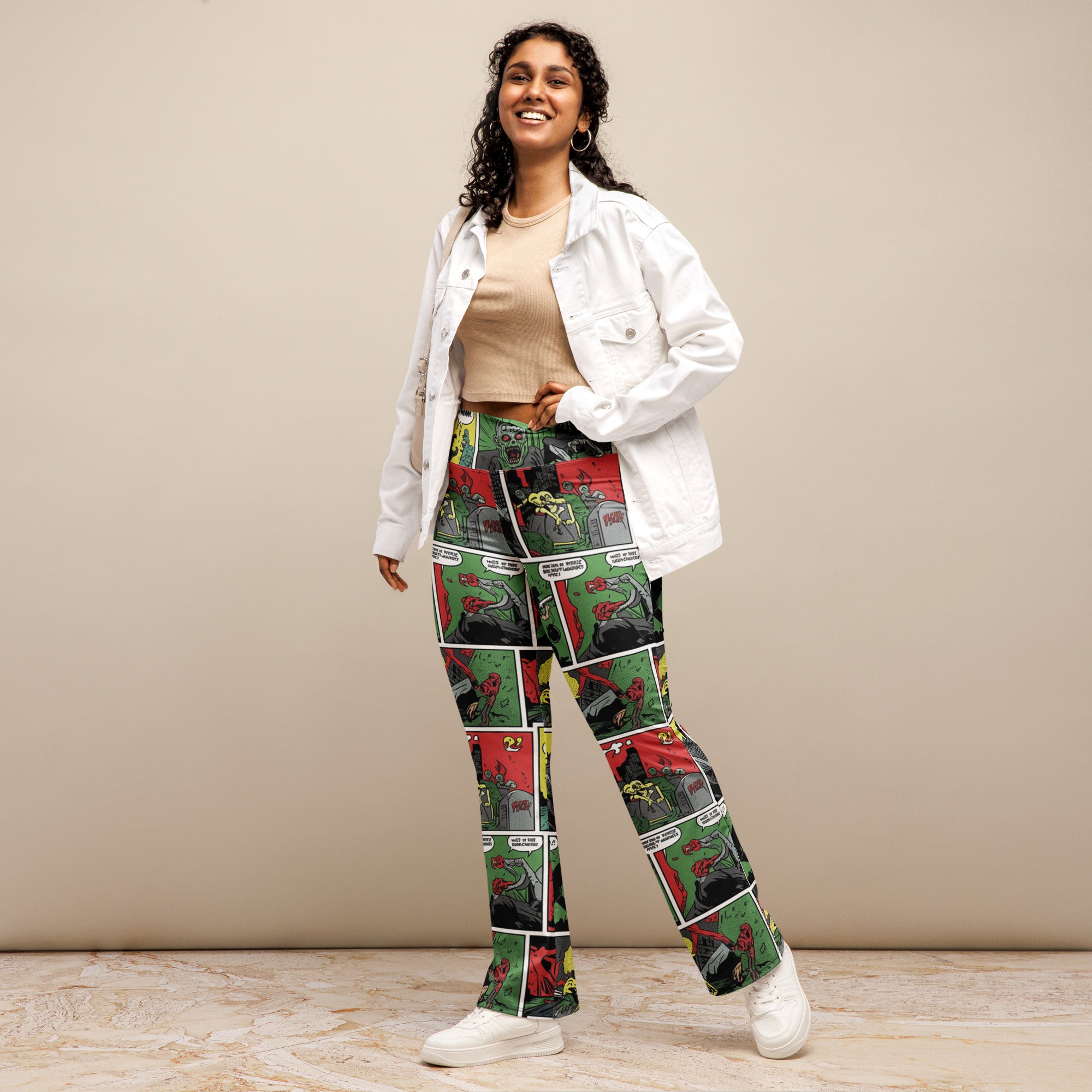 Comic Strip Zombie Apocalypse Flare Leggings | GearBunch
