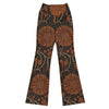 GearBunch Copper Paillette Baroque Flare Leggings with exotic copper and gold florals on a dark background.