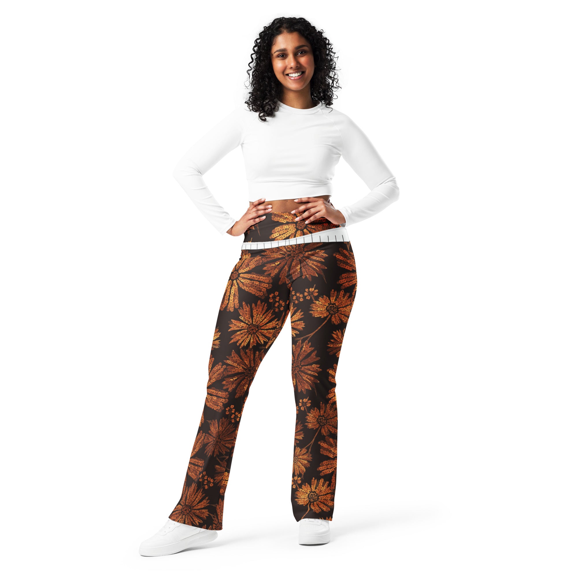 Copper Paillette Wildflower Flare Leggings | GearBunch