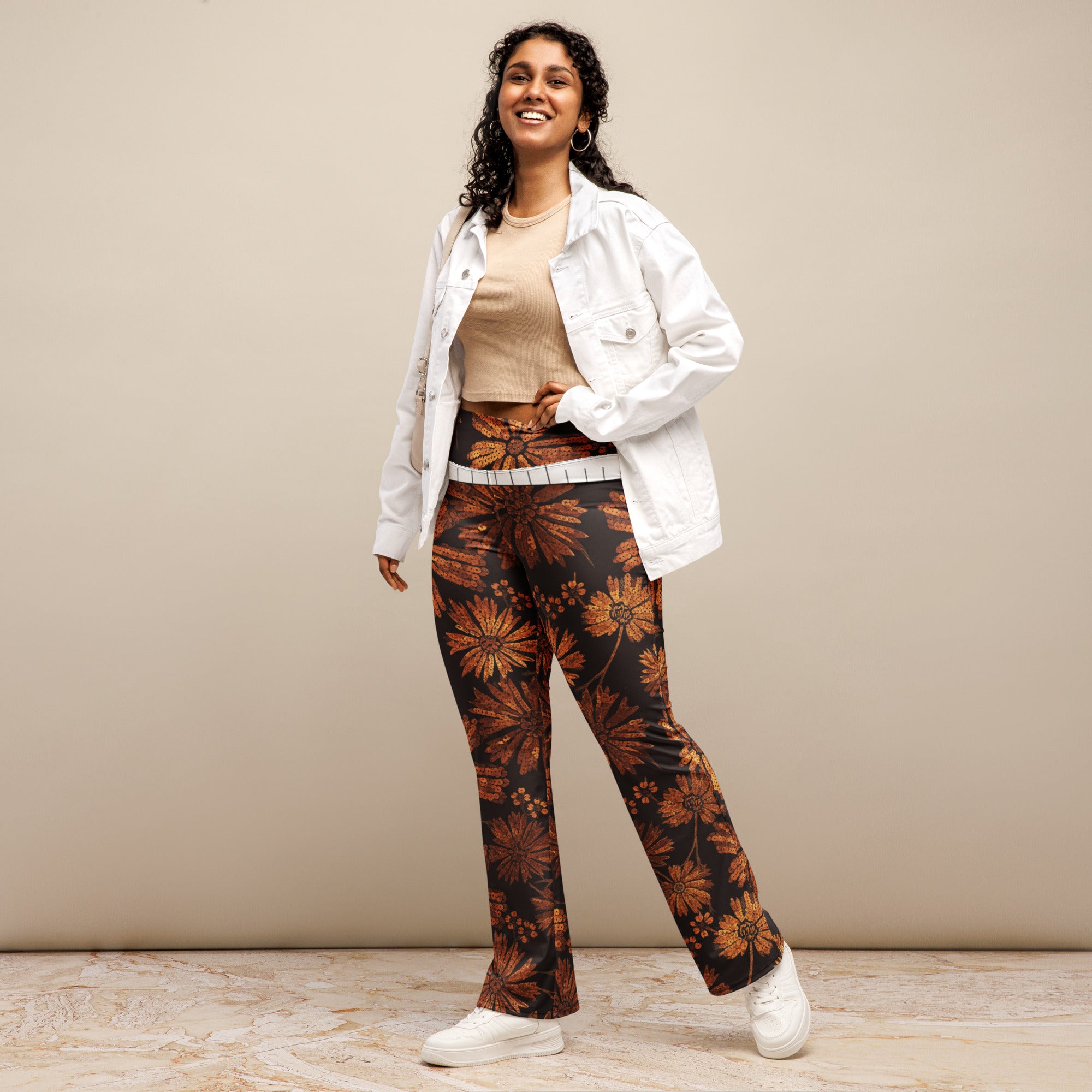 Copper Paillette Wildflower Flare Leggings | GearBunch
