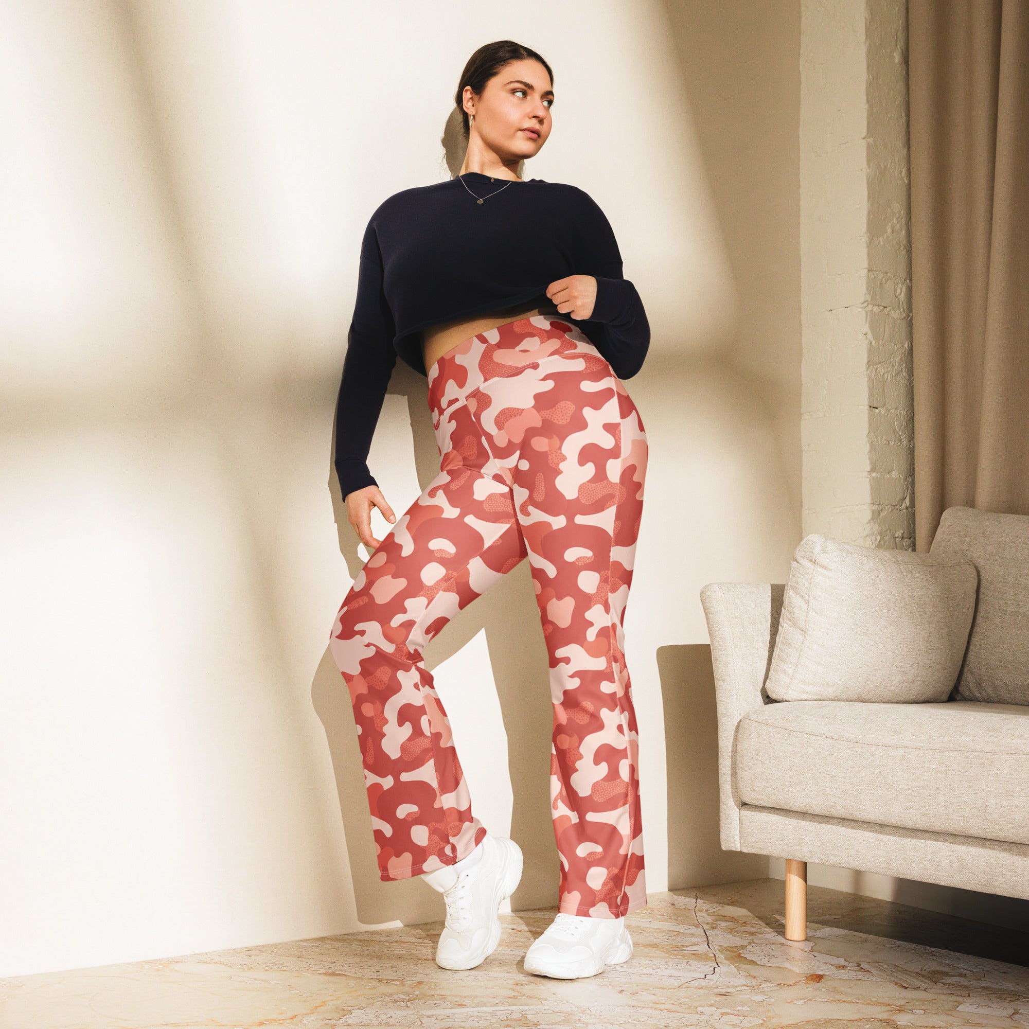 Coral Sunset Camo Flare Leggings | GearBunch