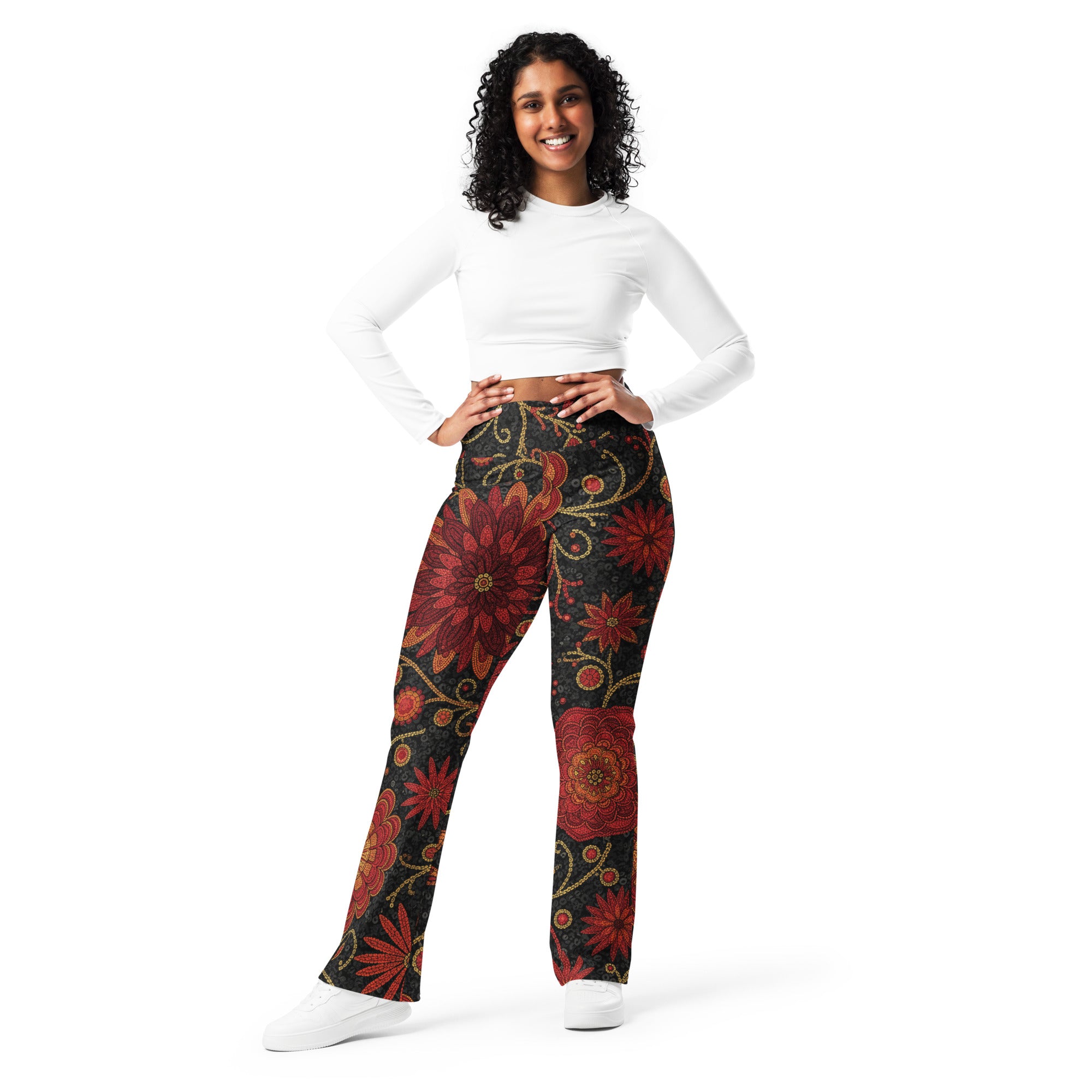 Crimson Paillette Fantasy Flare Leggings | GearBunch