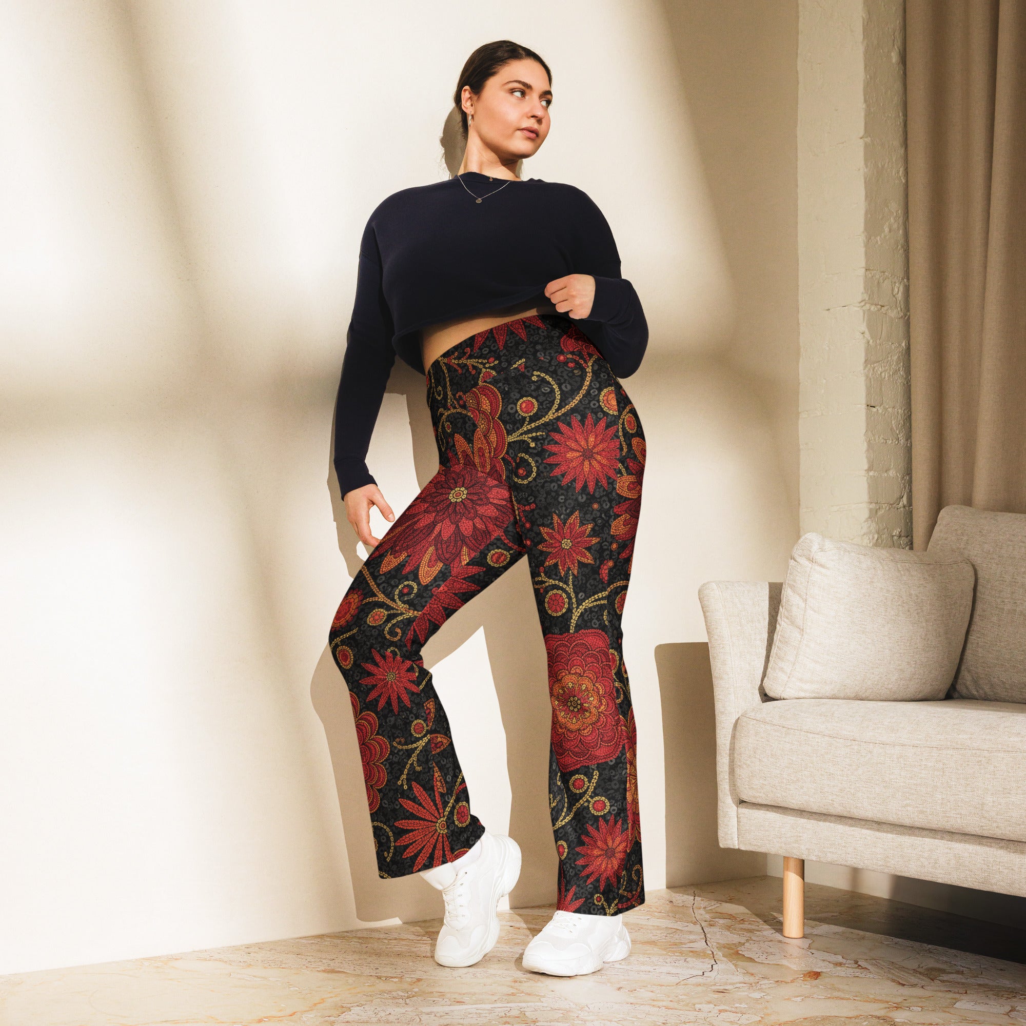 Crimson Paillette Fantasy Flare Leggings | GearBunch