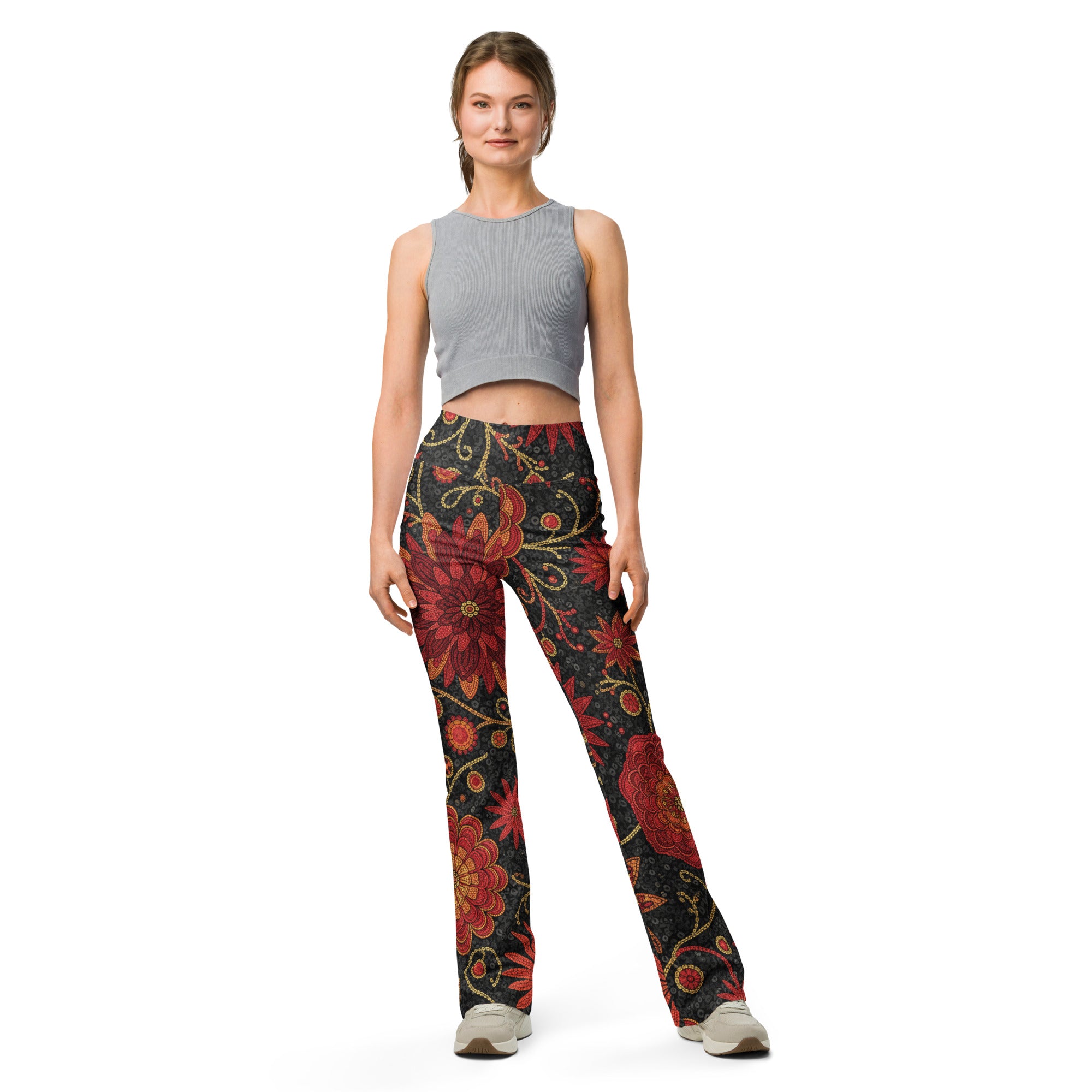 Crimson Paillette Fantasy Flare Leggings | GearBunch