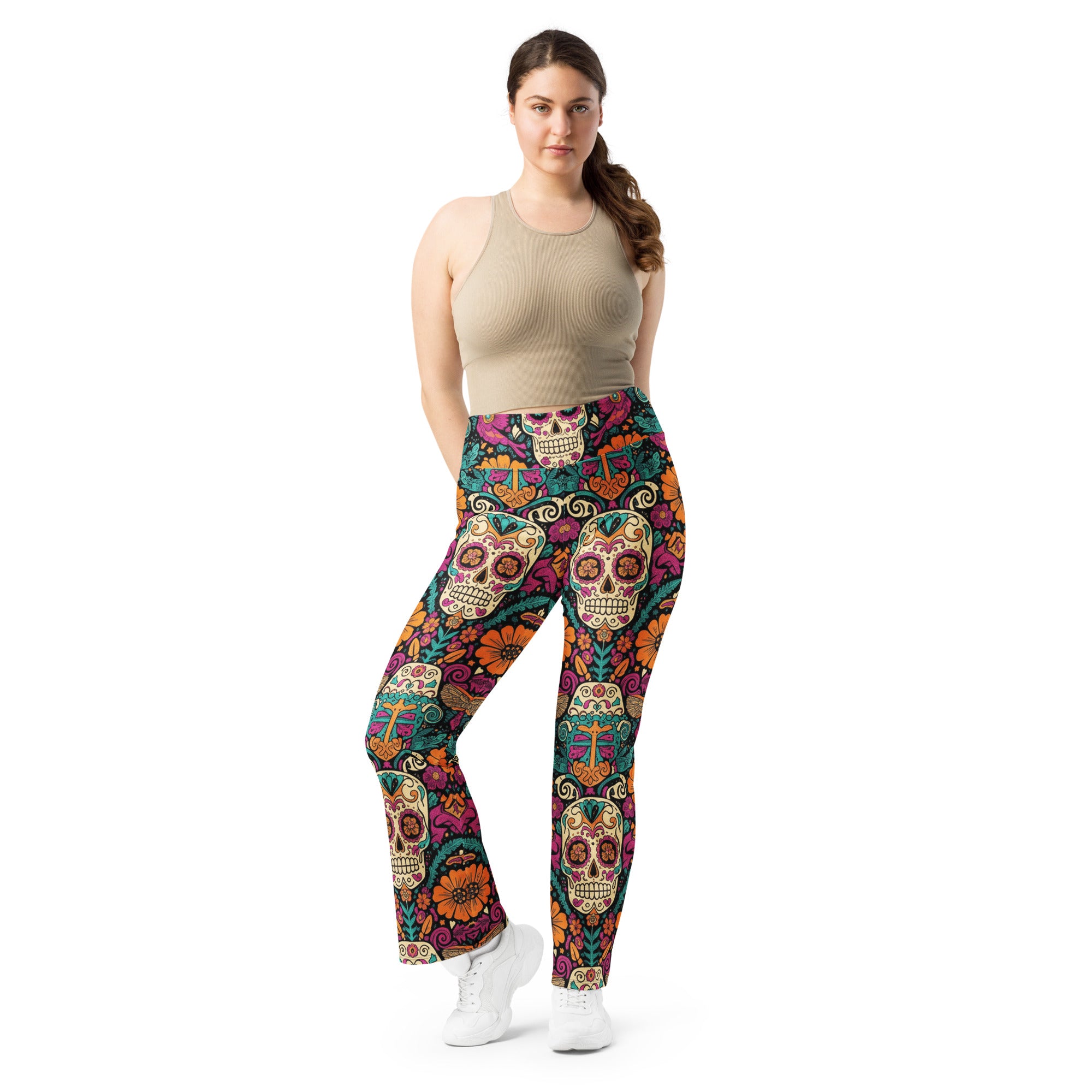 Día de los Muertos Marigold Flare Leggings | GearBunch