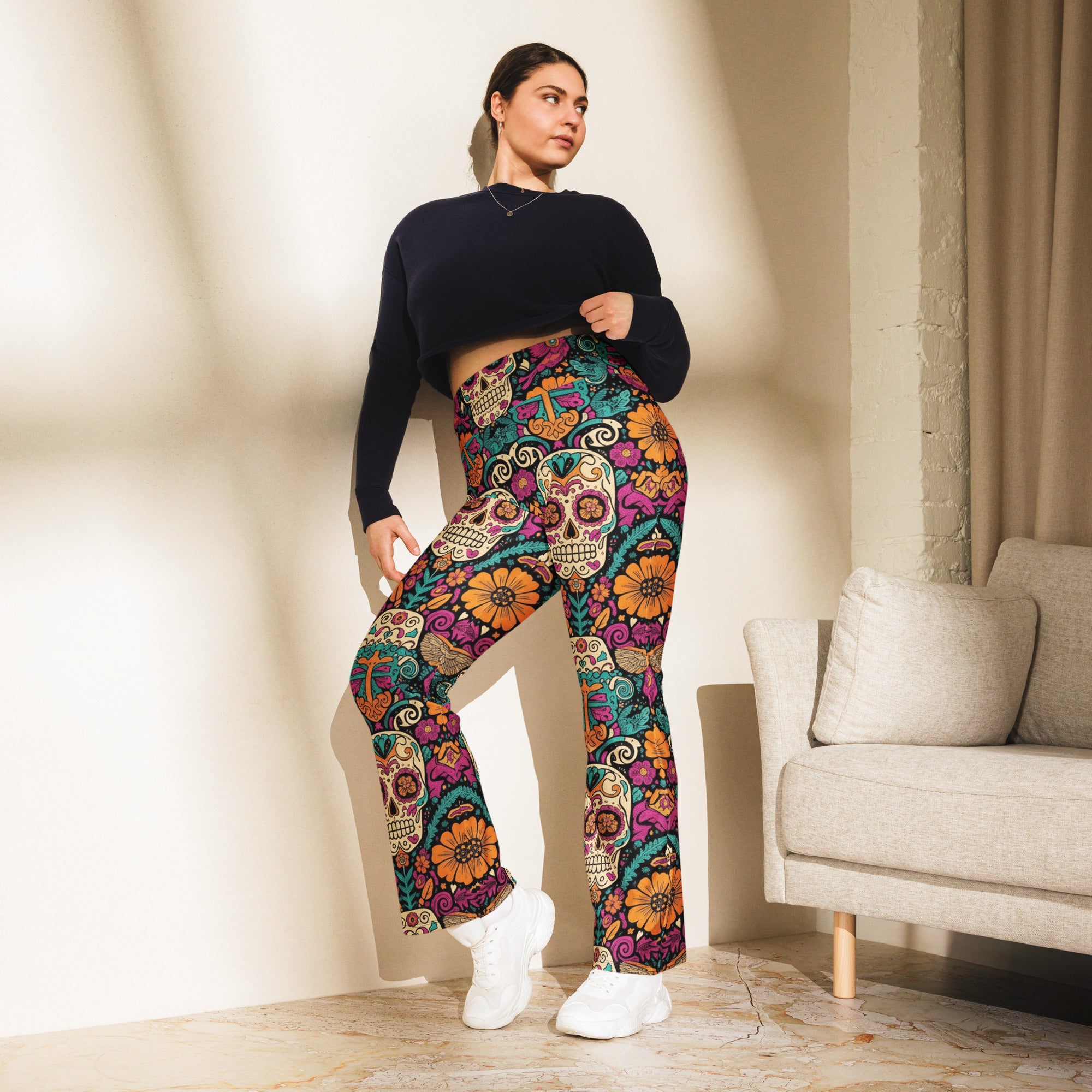Día de los Muertos Marigold Flare Leggings | GearBunch