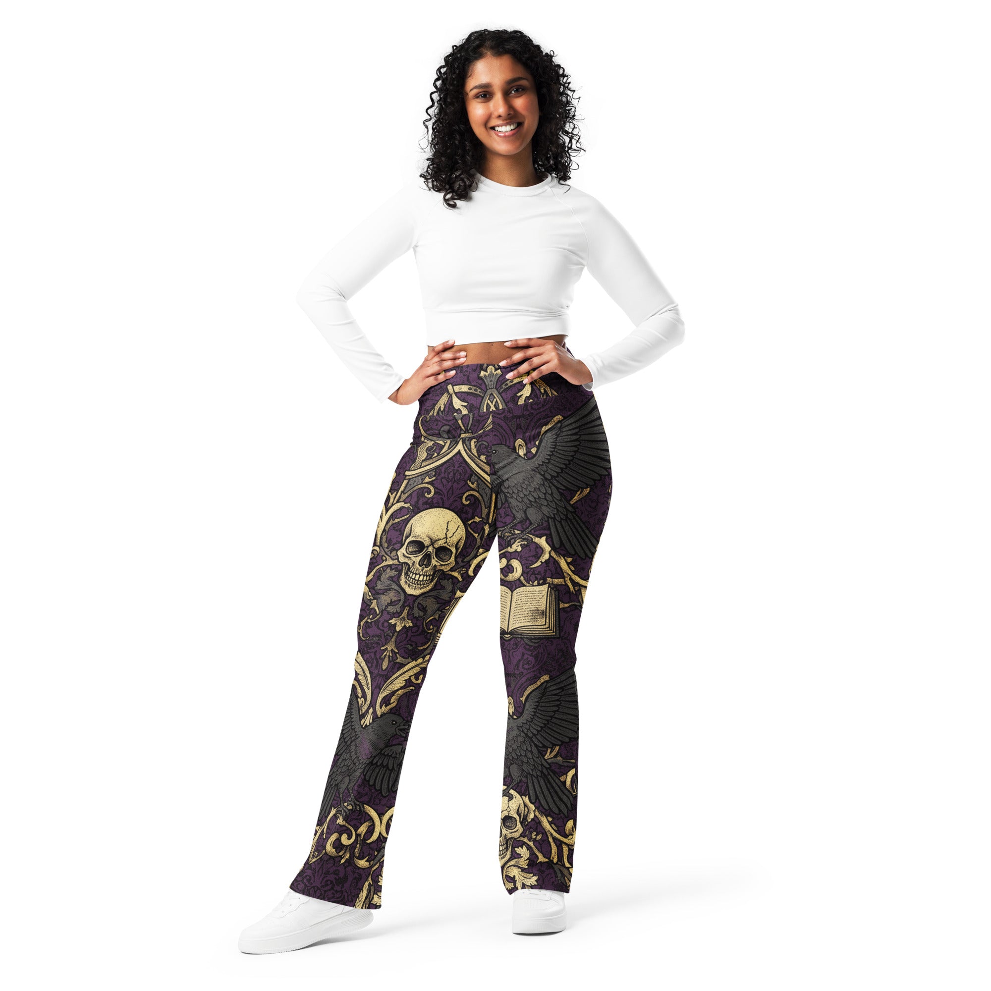 Poe Raven Damask Flare Leggings | GearBunch