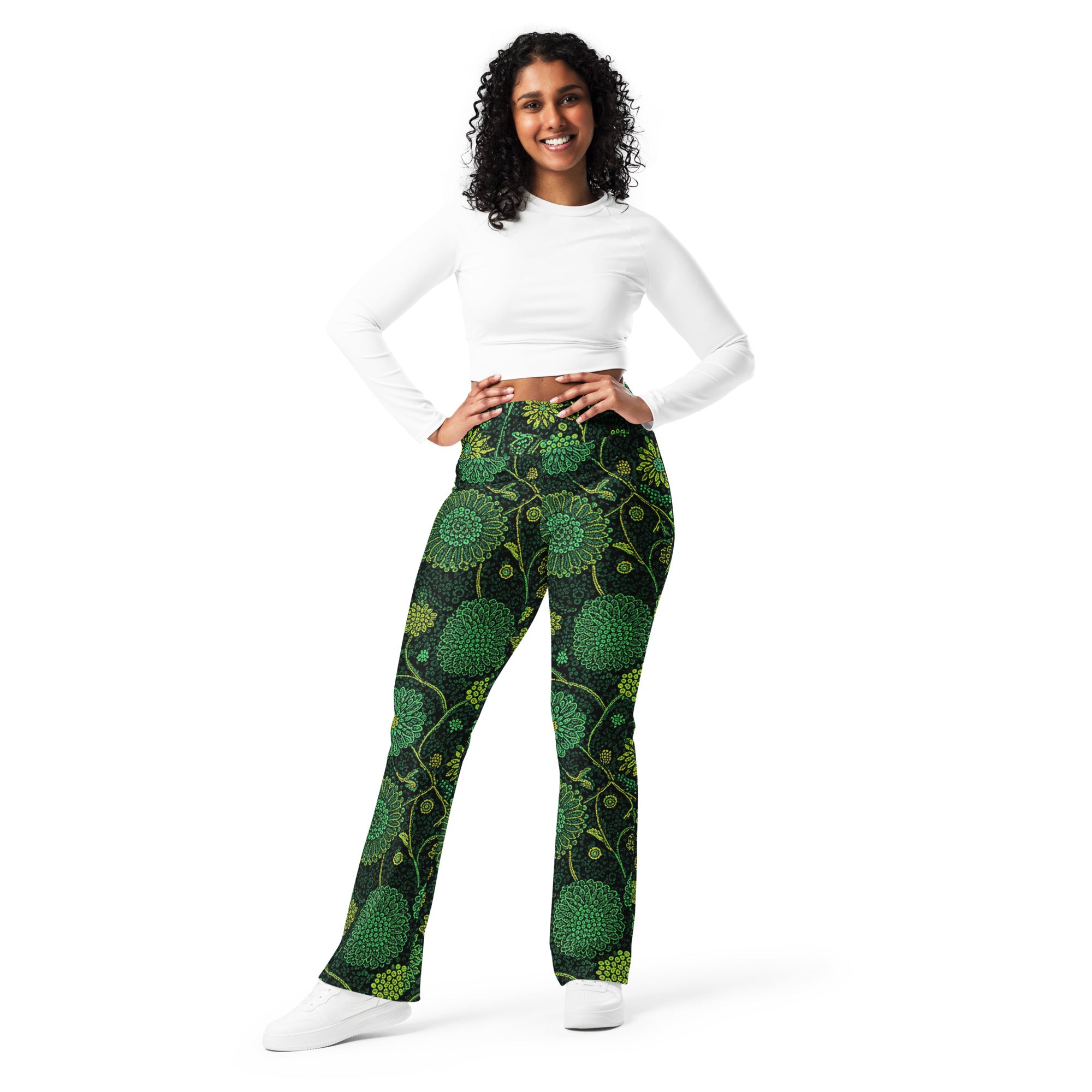 Emerald Paillette Jungle Flare Leggings | GearBunch