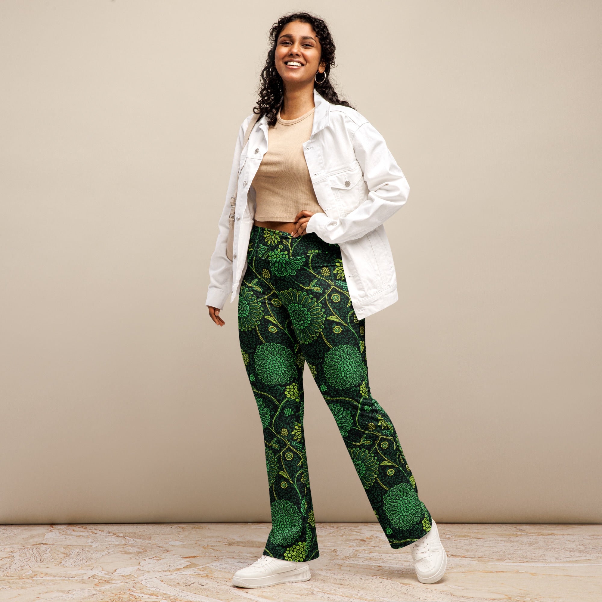 Emerald Paillette Jungle Flare Leggings | GearBunch