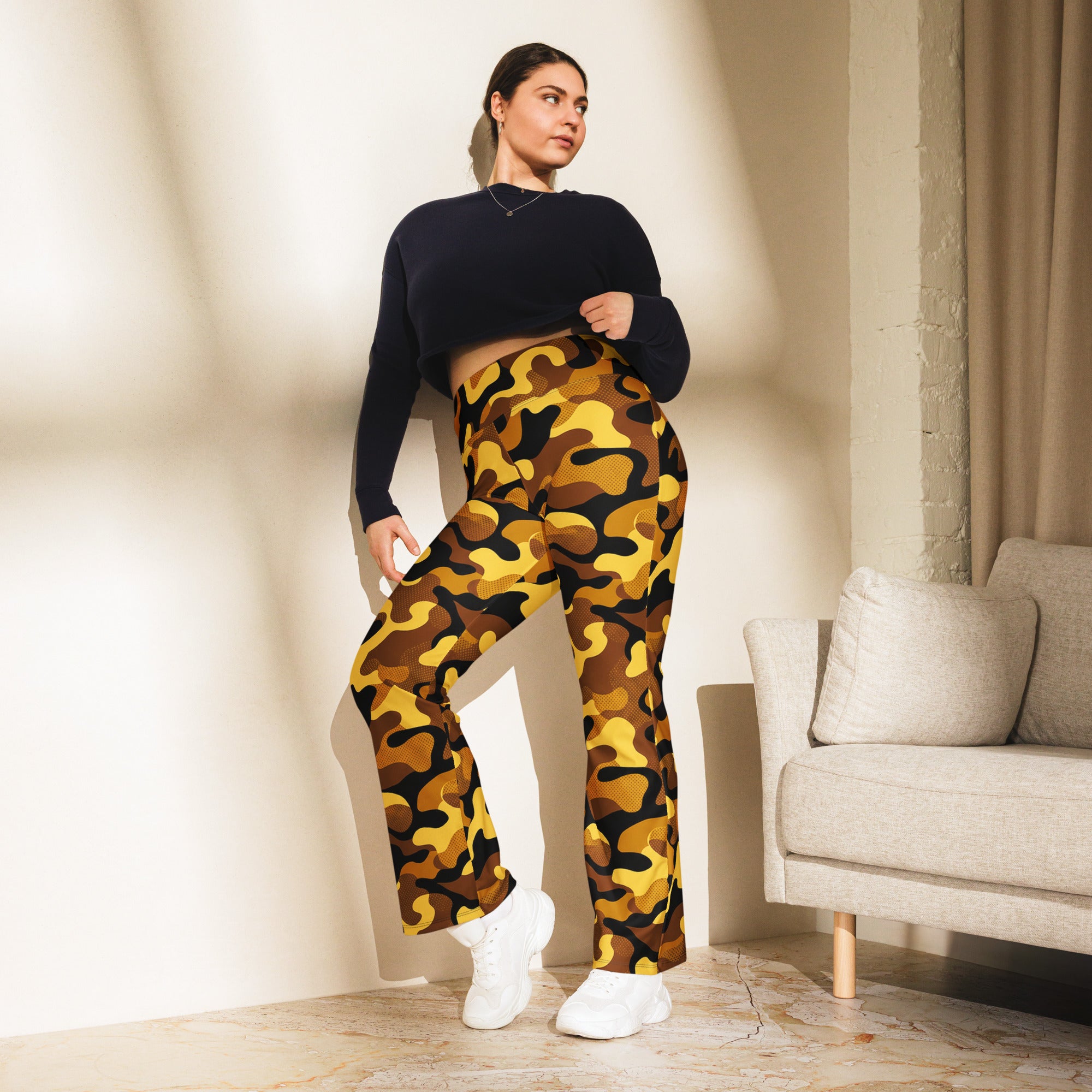 Gold Camo Flare Leggings | GearBunch
