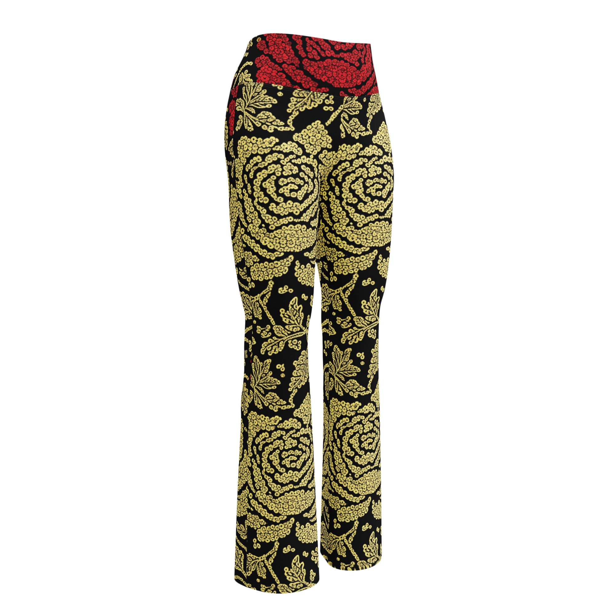 Gold Paillette Rose Flare Leggings | GearBunch