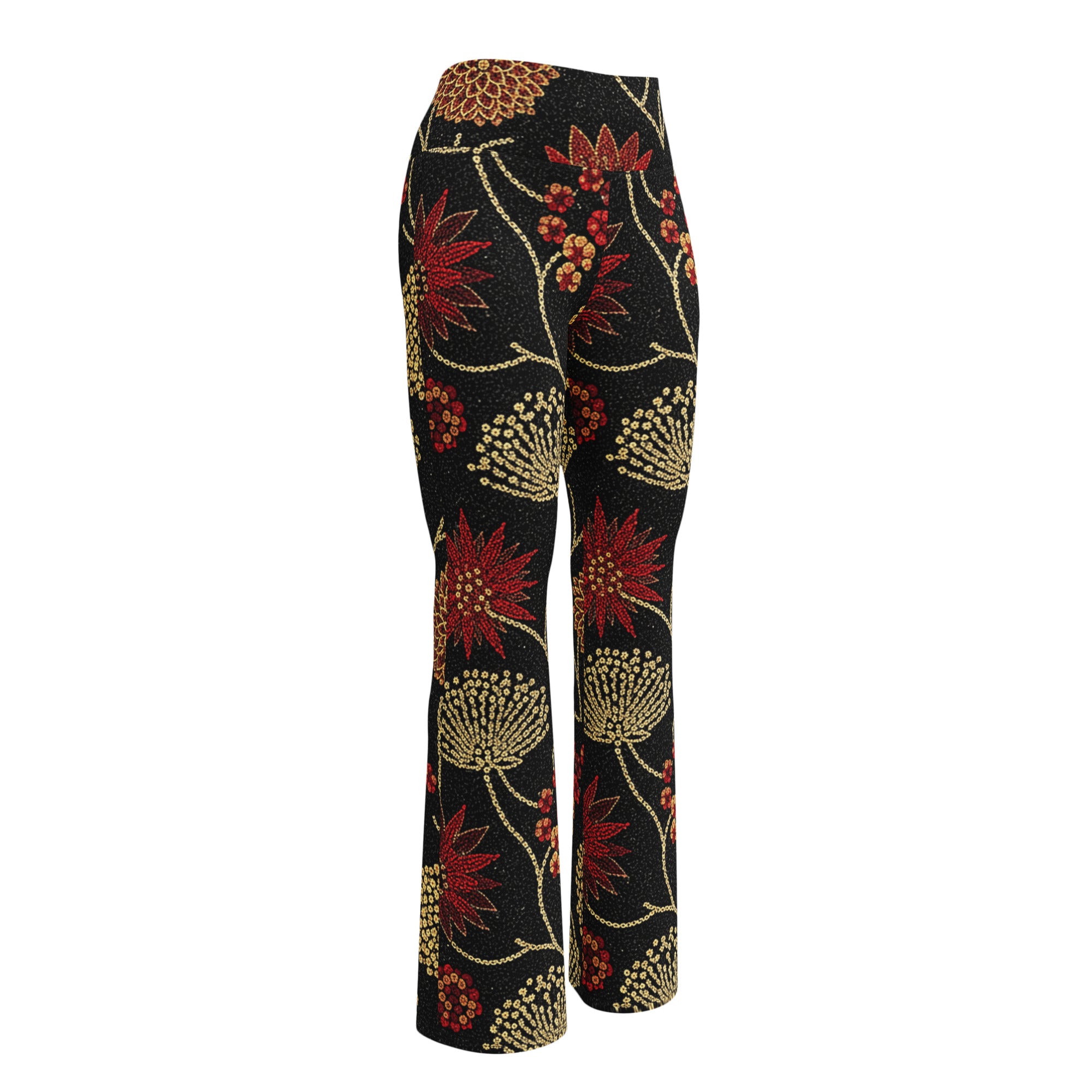 Gold Paillette Rose Garden Flare Leggings | GearBunch