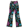 GearBunch Holographic Paillette Maximalist Flare Leggings, vibrant fantasy florals on a black background