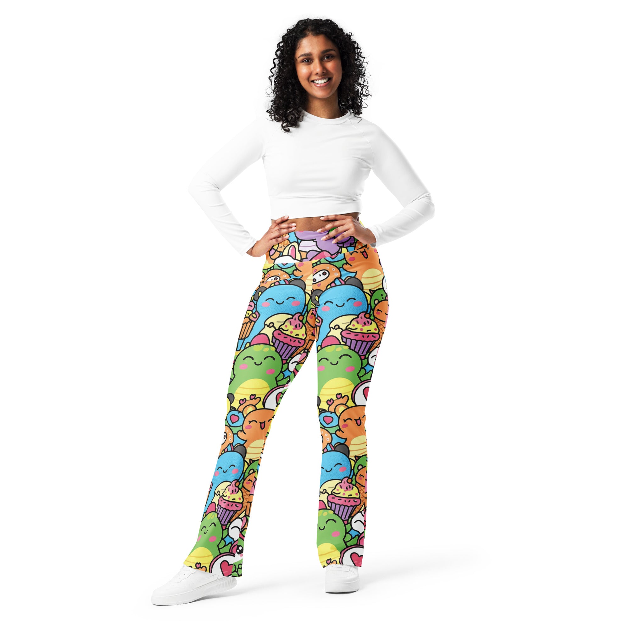 Kawaii Dinosaur Stomp Flare Leggings | GearBunch