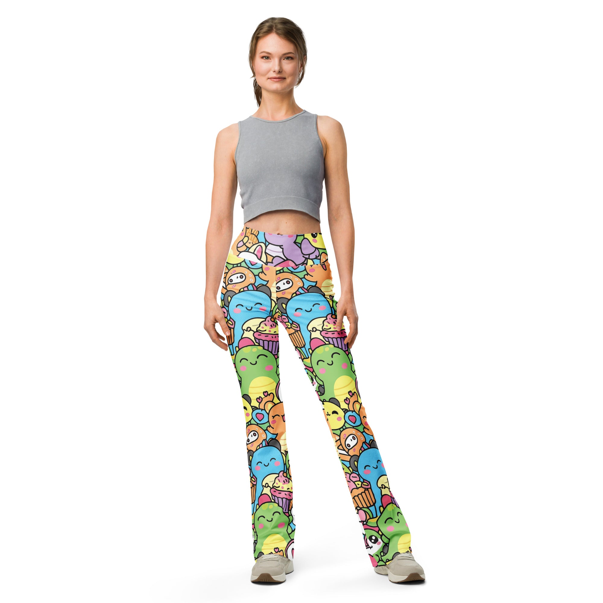 Kawaii Dinosaur Stomp Flare Leggings | GearBunch