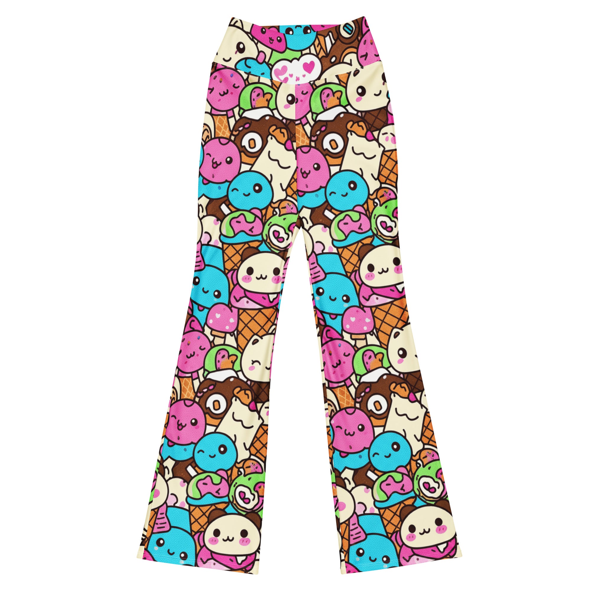 Kawaii Ice Cream Dream Flare Leggings by GearBunch, featuring ultra-bright cute animals, sweets, and hearts.