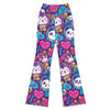 Vibrant Kawaii Space Cats Flare Leggings from GearBunch, featuring electric blue, hot pink, and deep purple design.