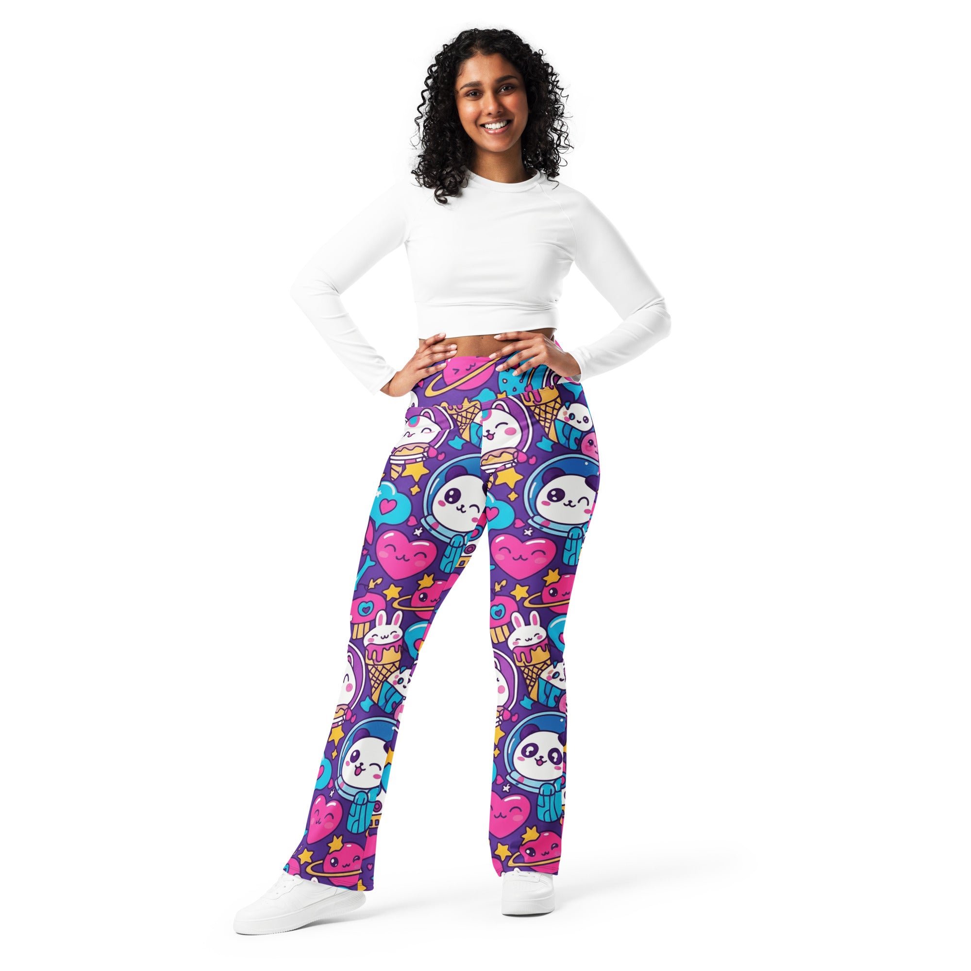 Kawaii Space Cats Flare Leggings | GearBunch