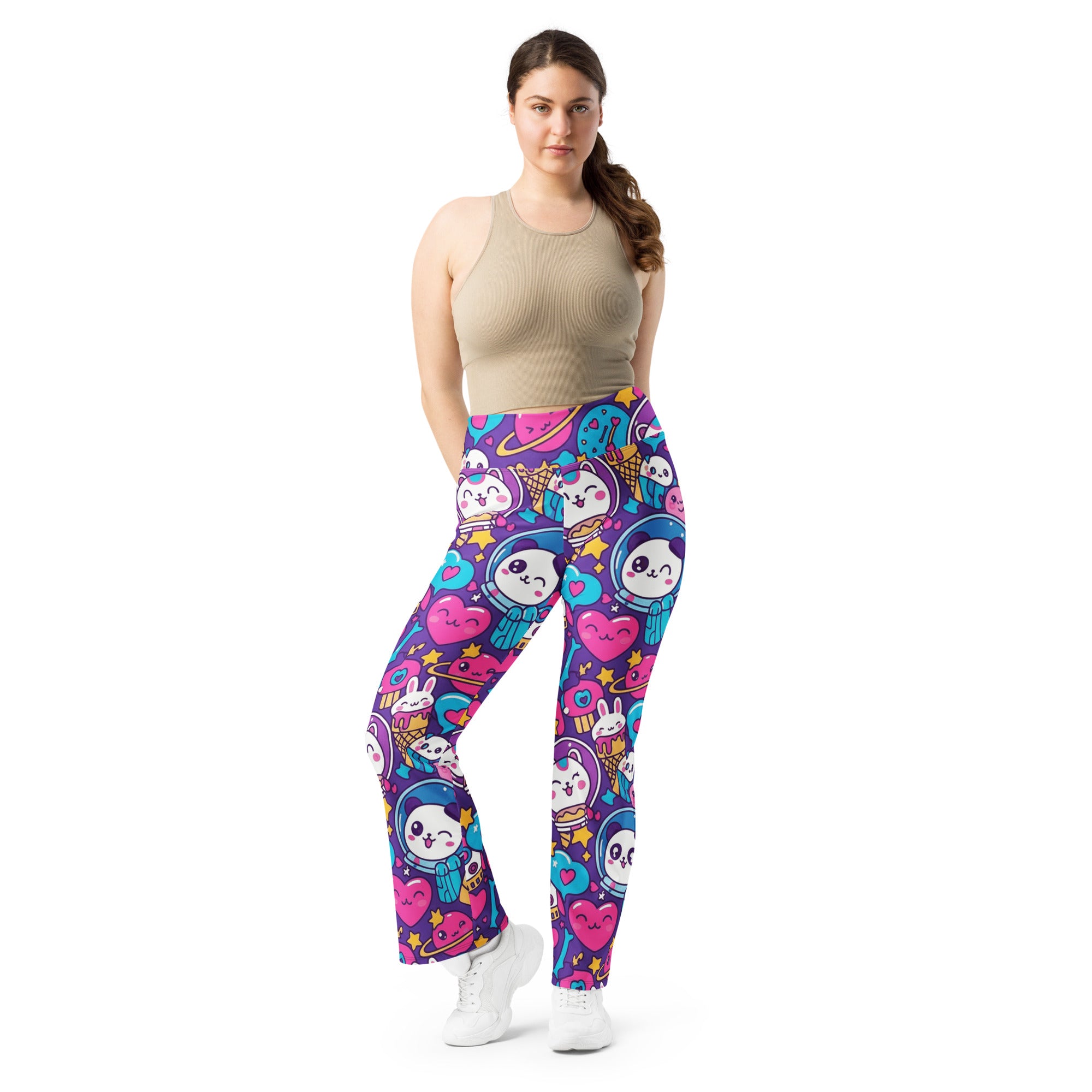 Kawaii Space Cats Flare Leggings | GearBunch