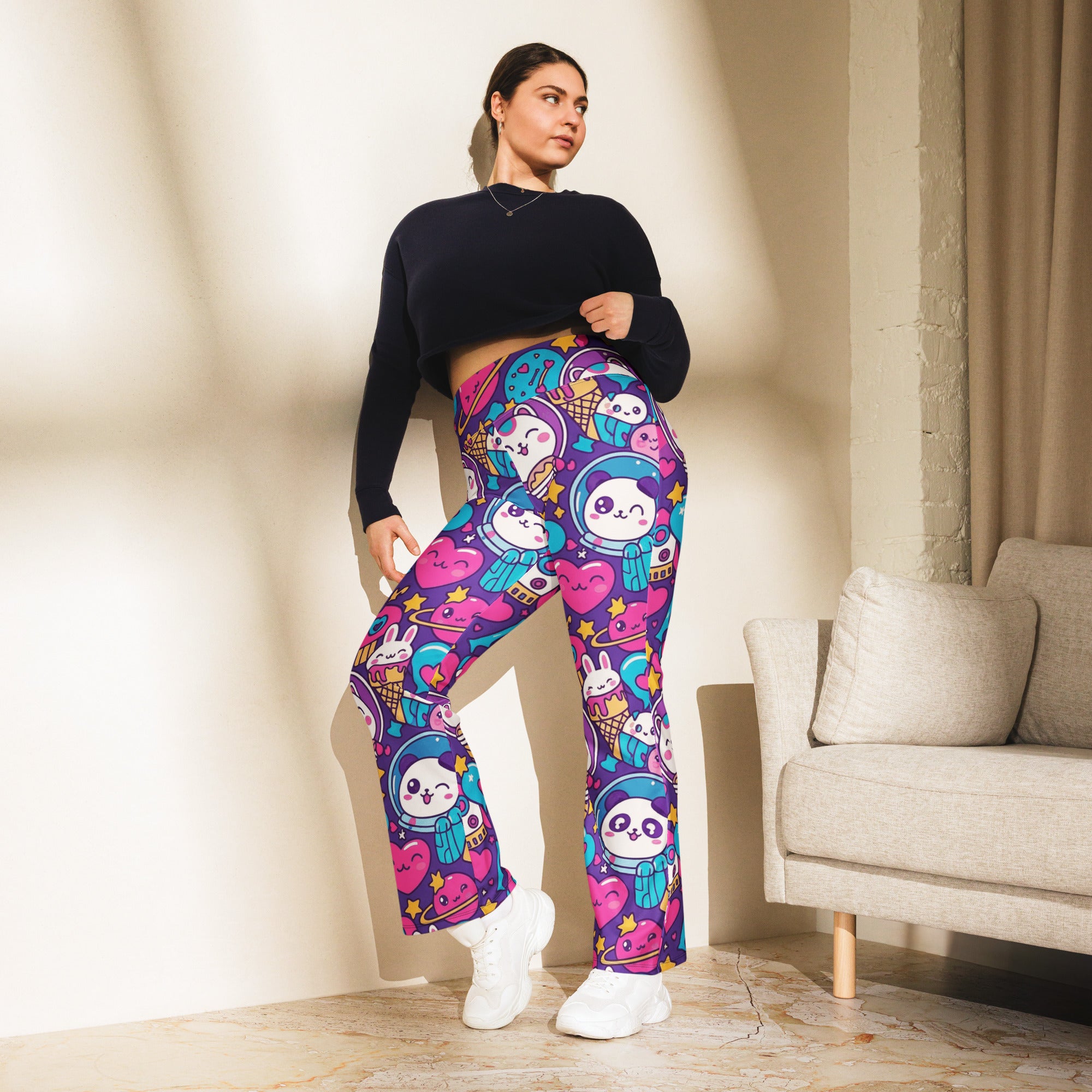 Kawaii Space Cats Flare Leggings | GearBunch