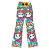Close-up of GearBunch Kawaii Tropical Pineapple Flare Leggings with neon-bright, cheerful doodle print.