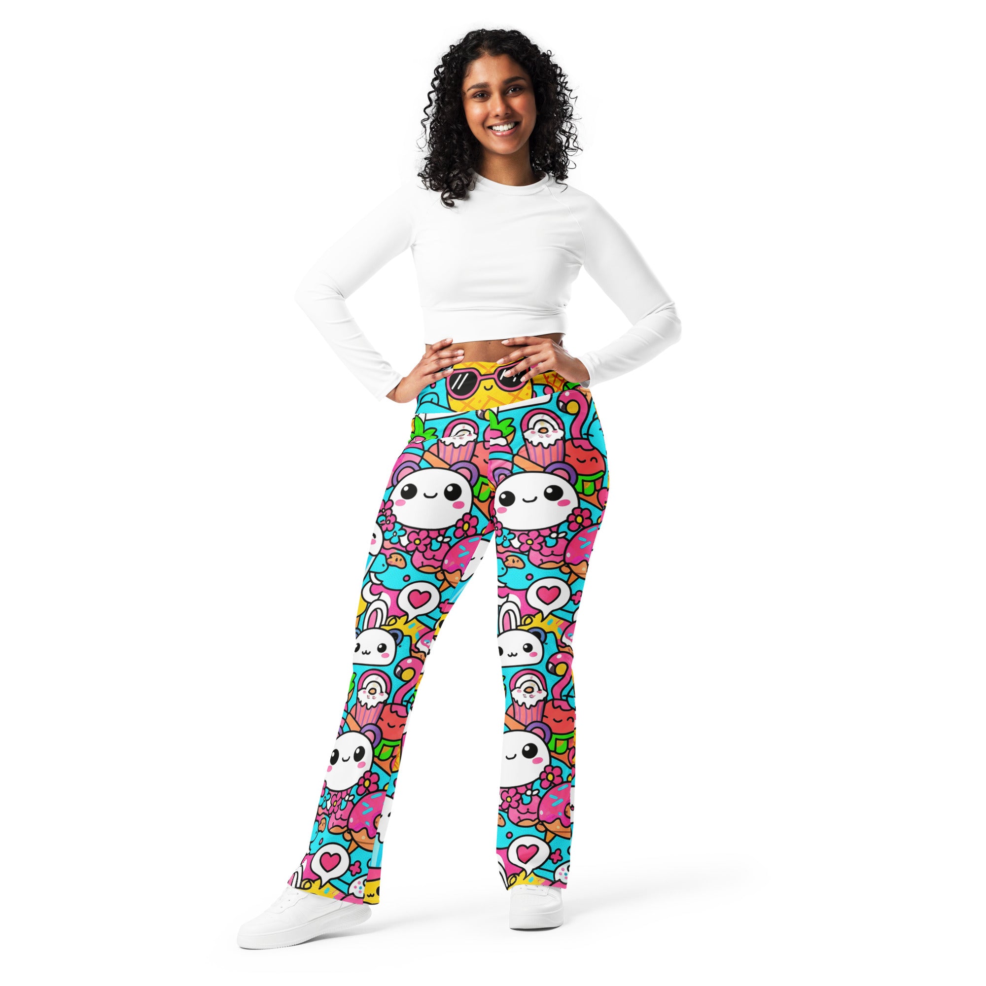 Kawaii Tropical Pineapple Flare Leggings | GearBunch