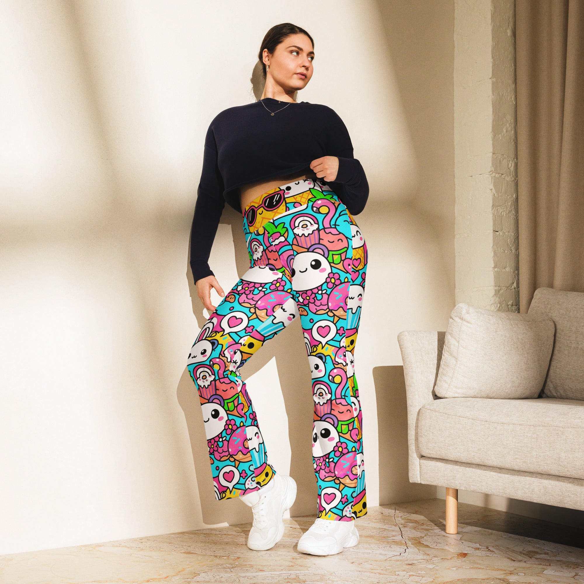 Kawaii Tropical Pineapple Flare Leggings | GearBunch