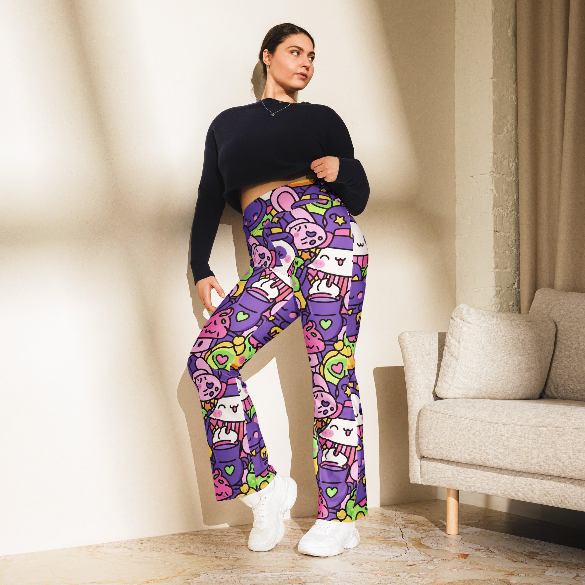 Kawaii Witch Familiar Flare Leggings | GearBunch