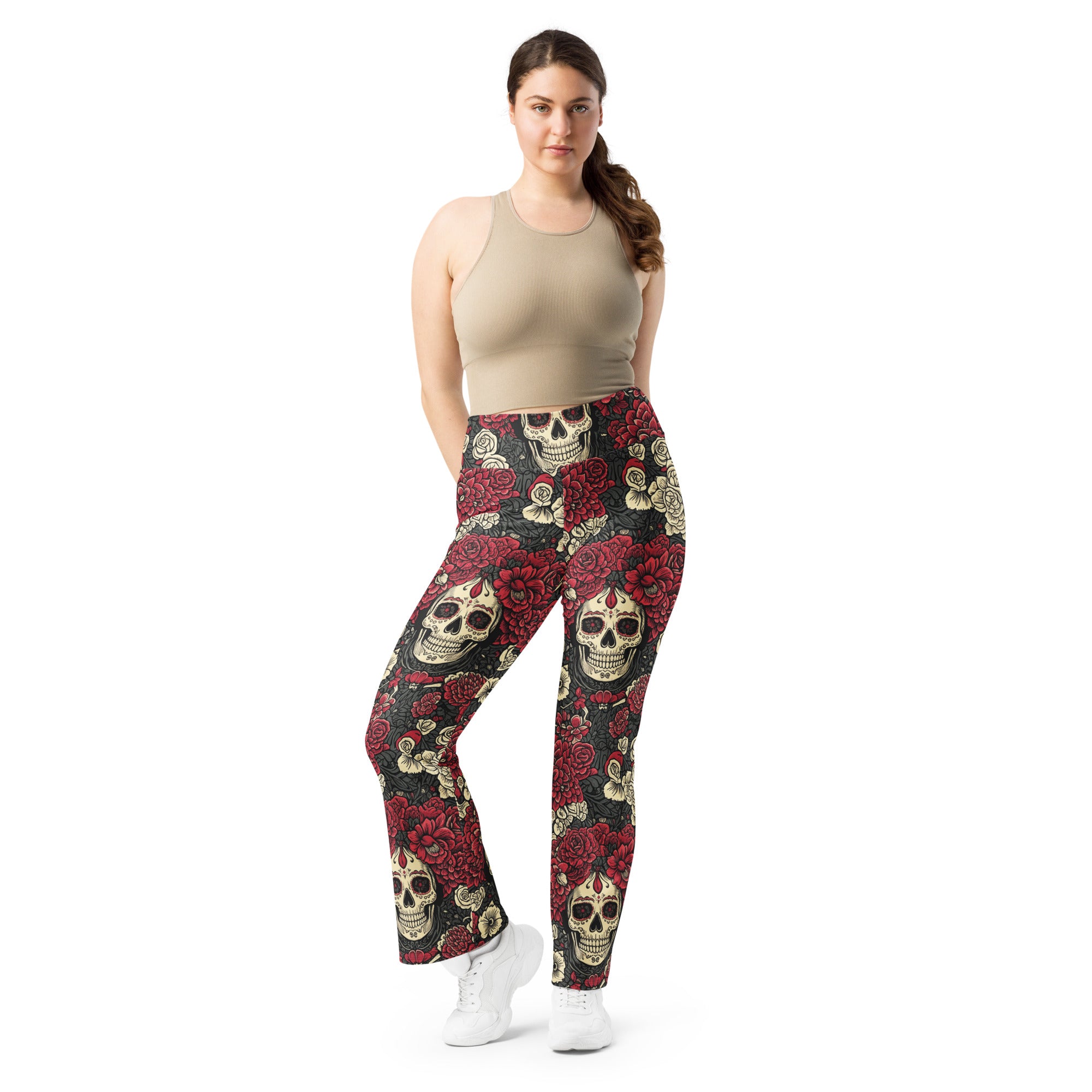 La Catrina Floral Crown Flare Leggings | GearBunch