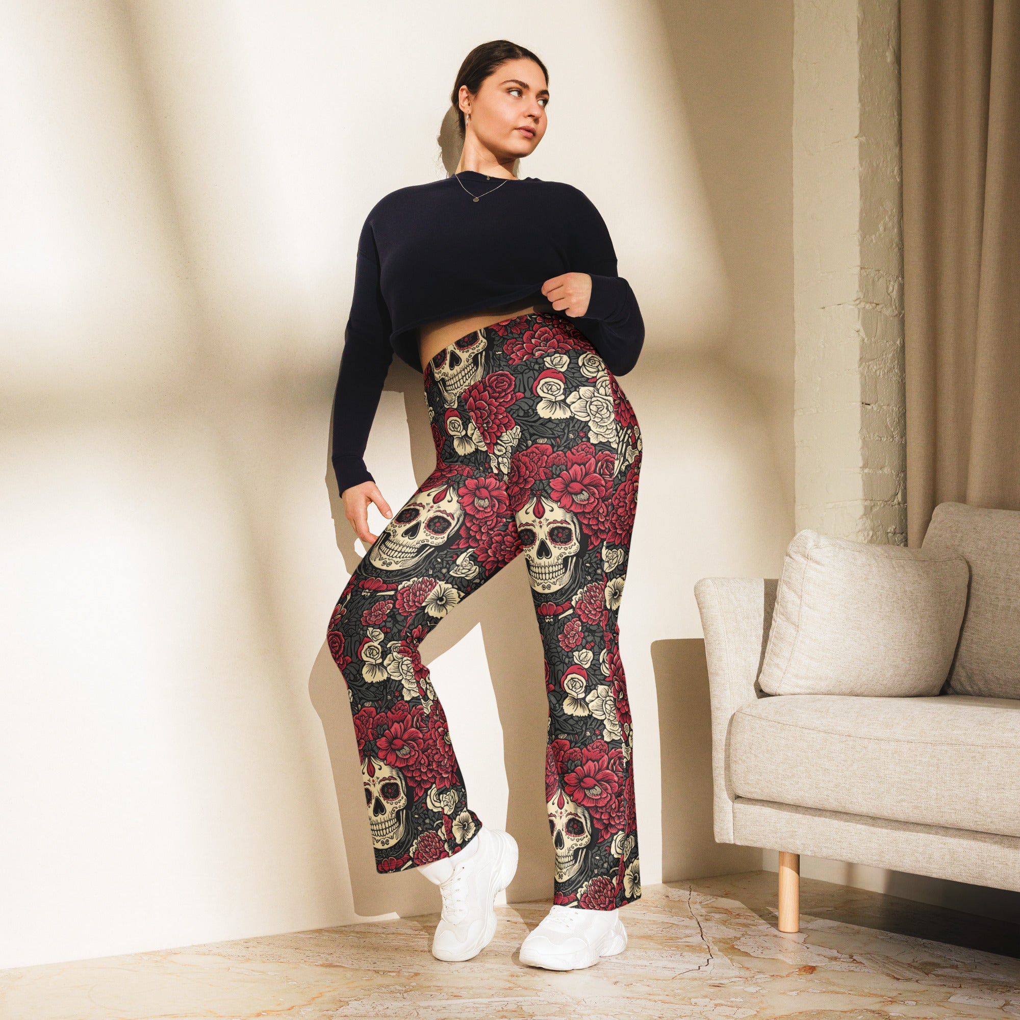 La Catrina Floral Crown Flare Leggings | GearBunch