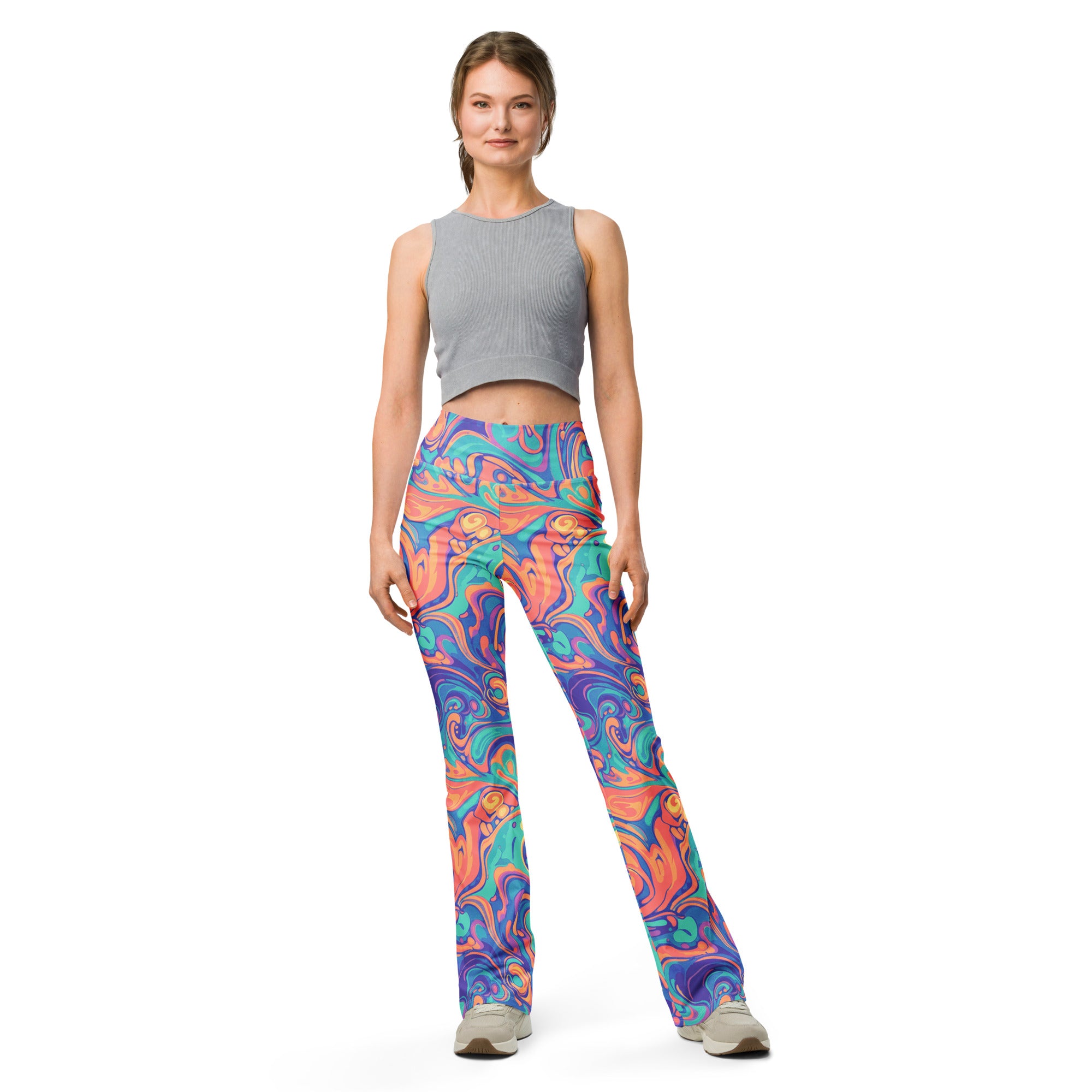 Liquid Marble Coral Reef Flare Leggings | GearBunch