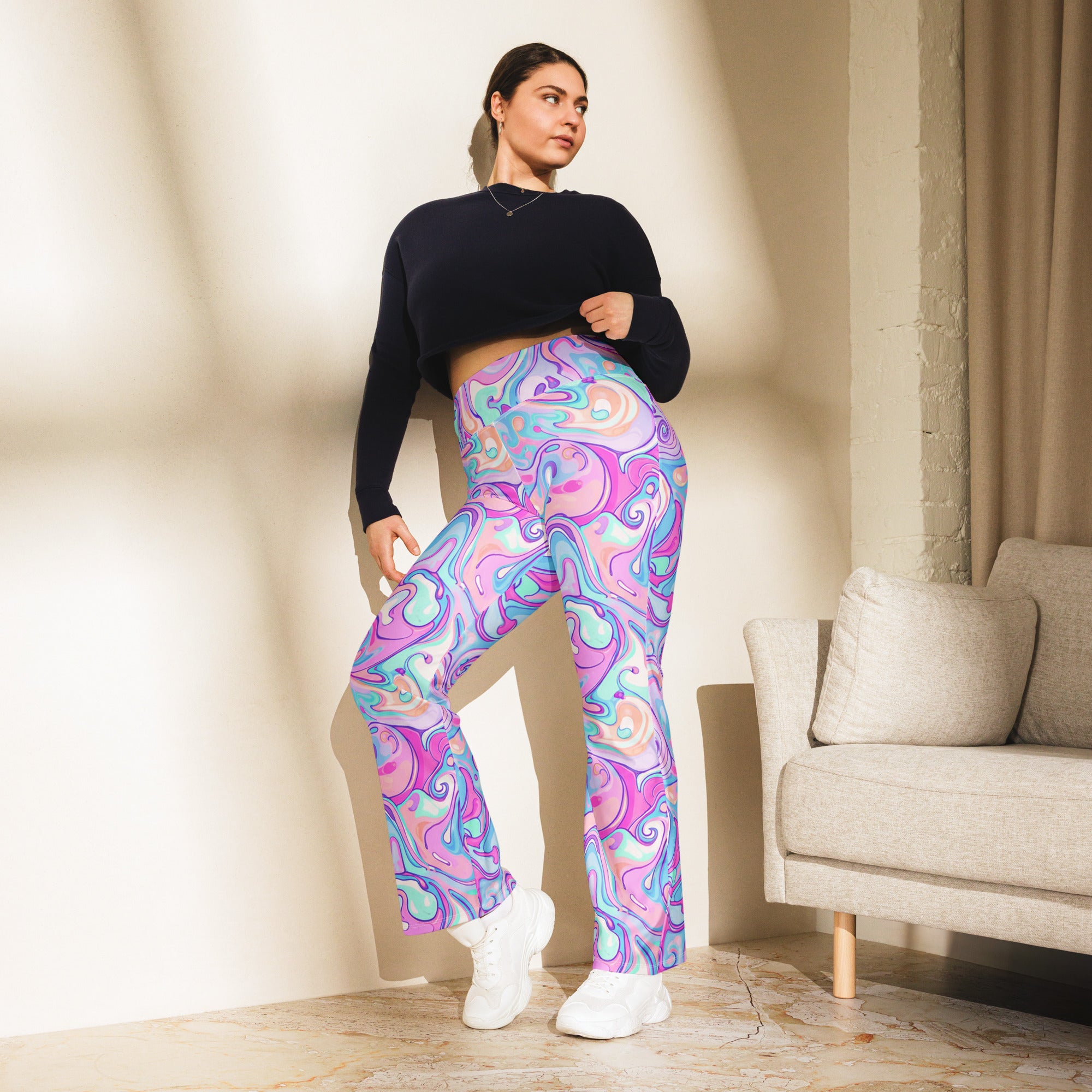 Liquid Marble Cotton Candy Flare Leggings | GearBunch
