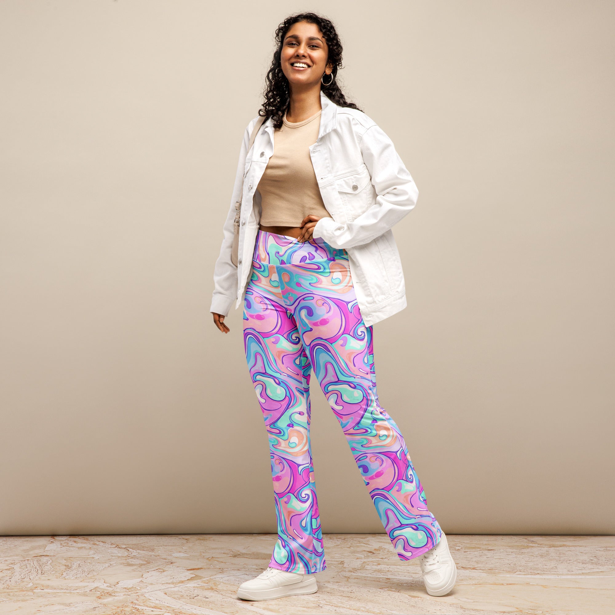 Liquid Marble Cotton Candy Flare Leggings | GearBunch