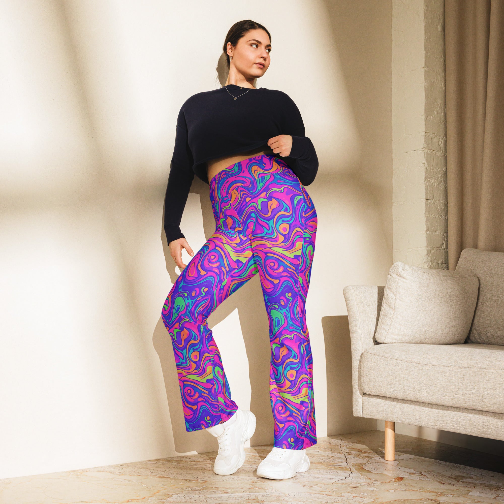 Liquid Marble Neon Flare Leggings | GearBunch