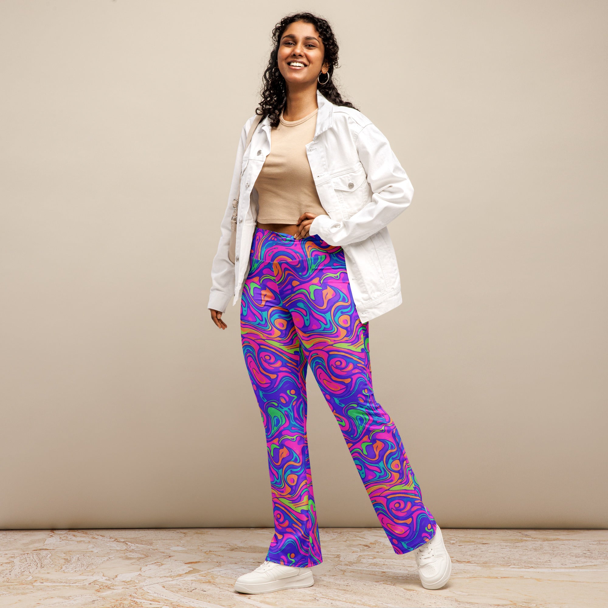 Liquid Marble Neon Flare Leggings | GearBunch